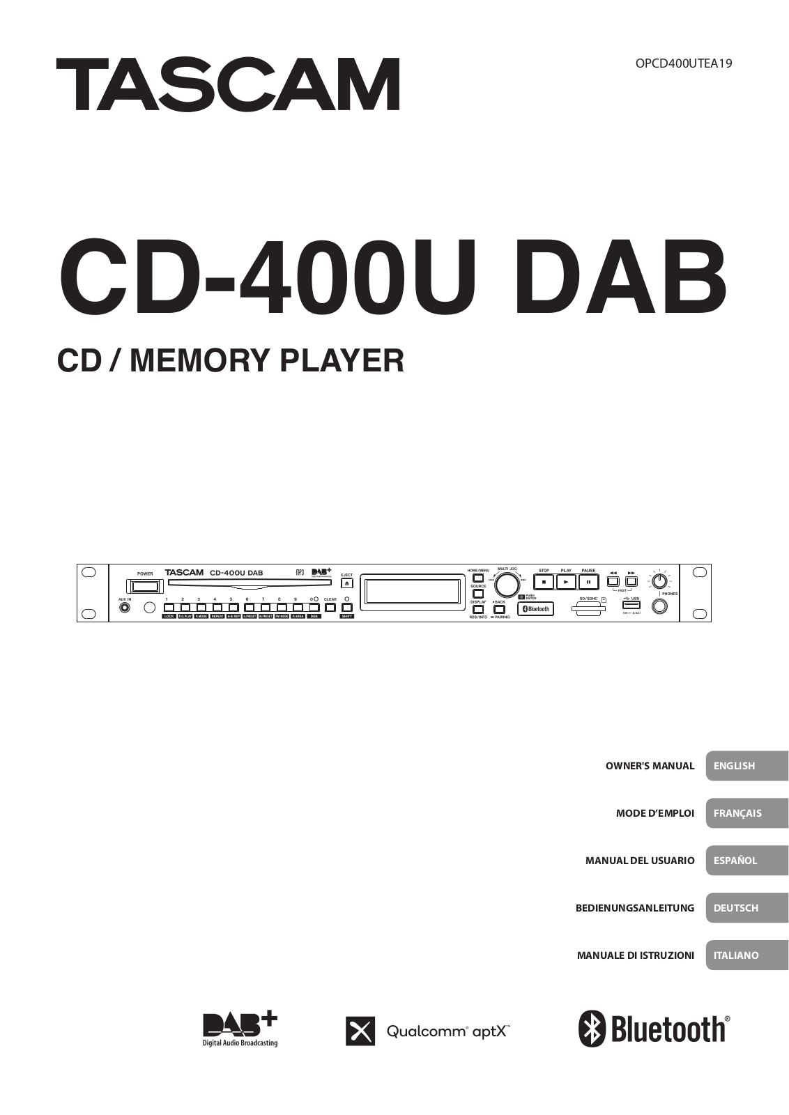 Tascam CD 400U DAB User manual