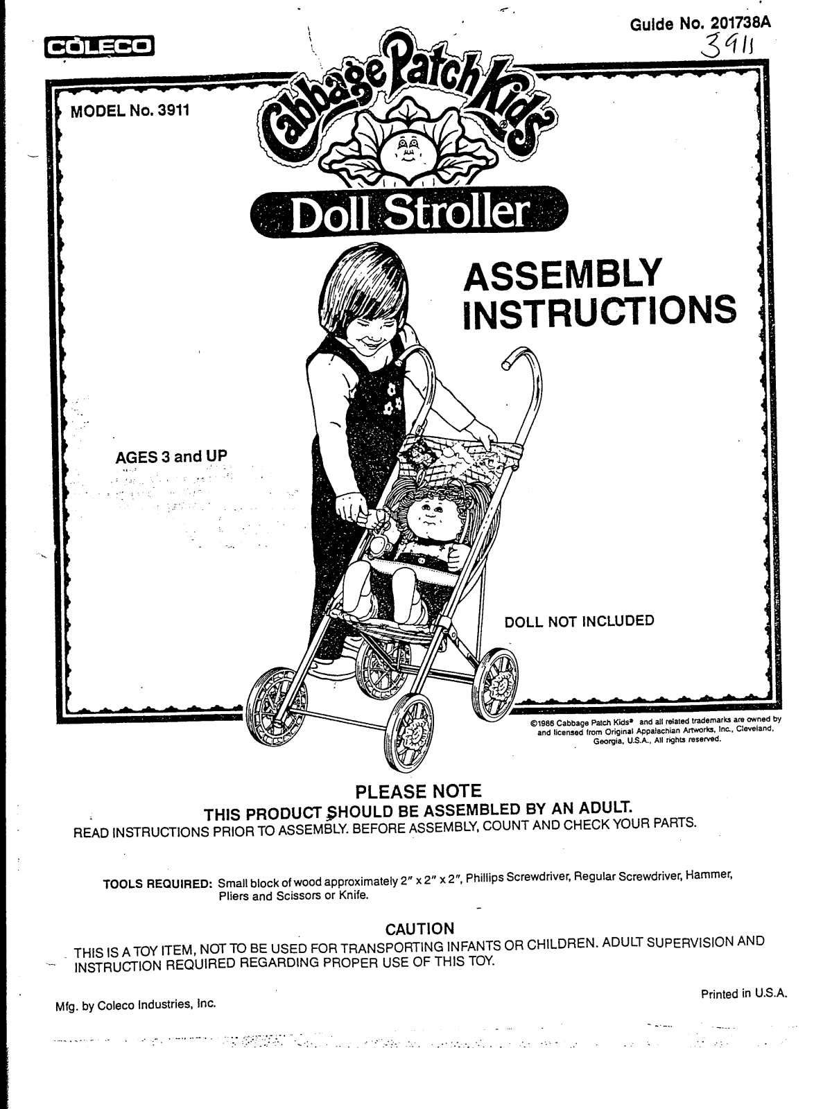 HASBRO Cabbage Patch Kids Doll Stroller User Manual