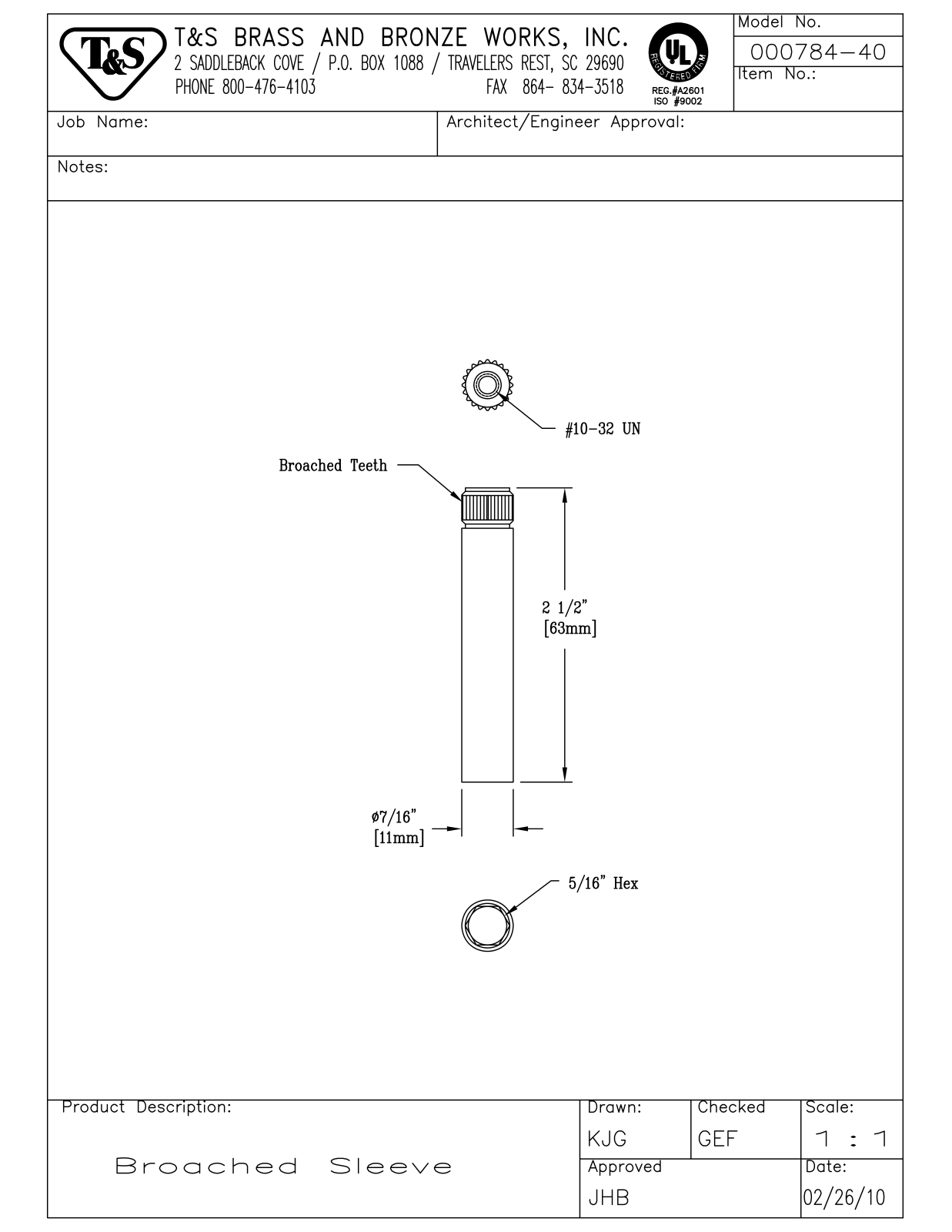 T&S Brass 000784-40 User Manual