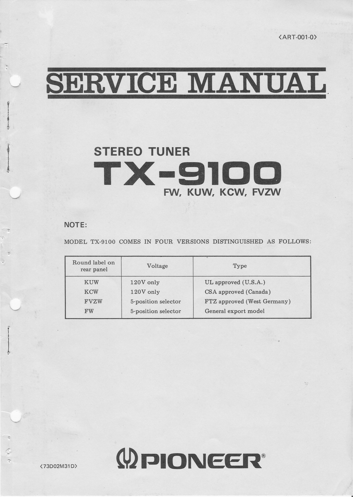 Pioneer TX-9100 Service manual