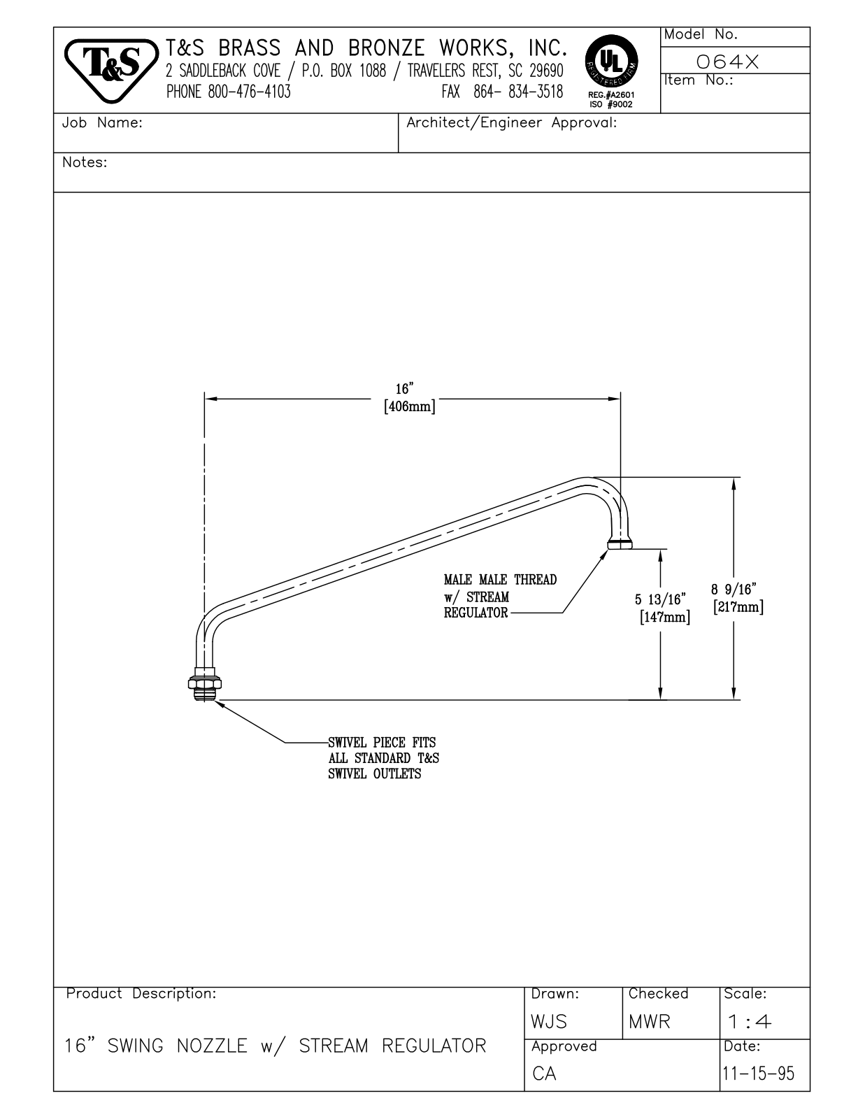 T & S Brass & Bronze Works 064X General Manual