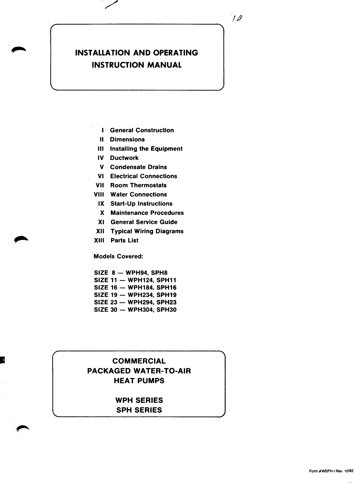 McQuay SPH16 Installation  Manual