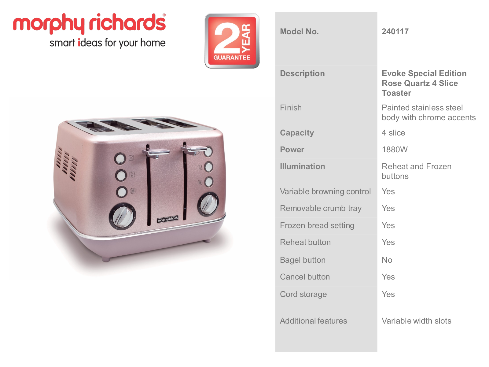 Morphy Richards 240117 Specifications Sheet