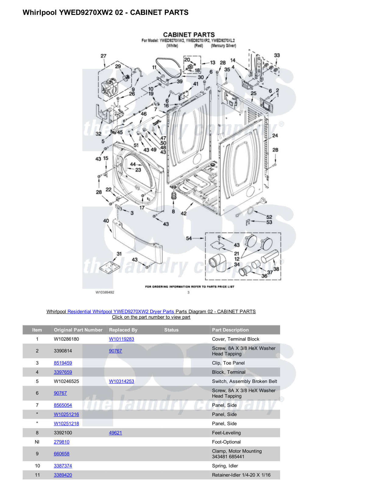 Whirlpool YWED9270XW2 Parts Diagram