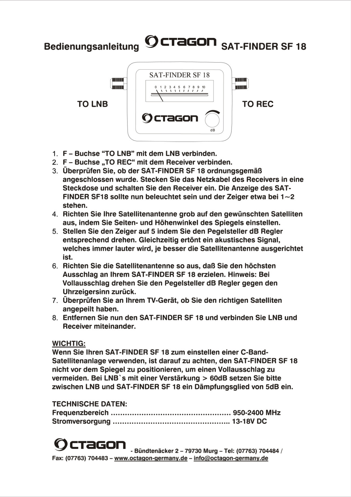 Octagon SF-18 operation manual