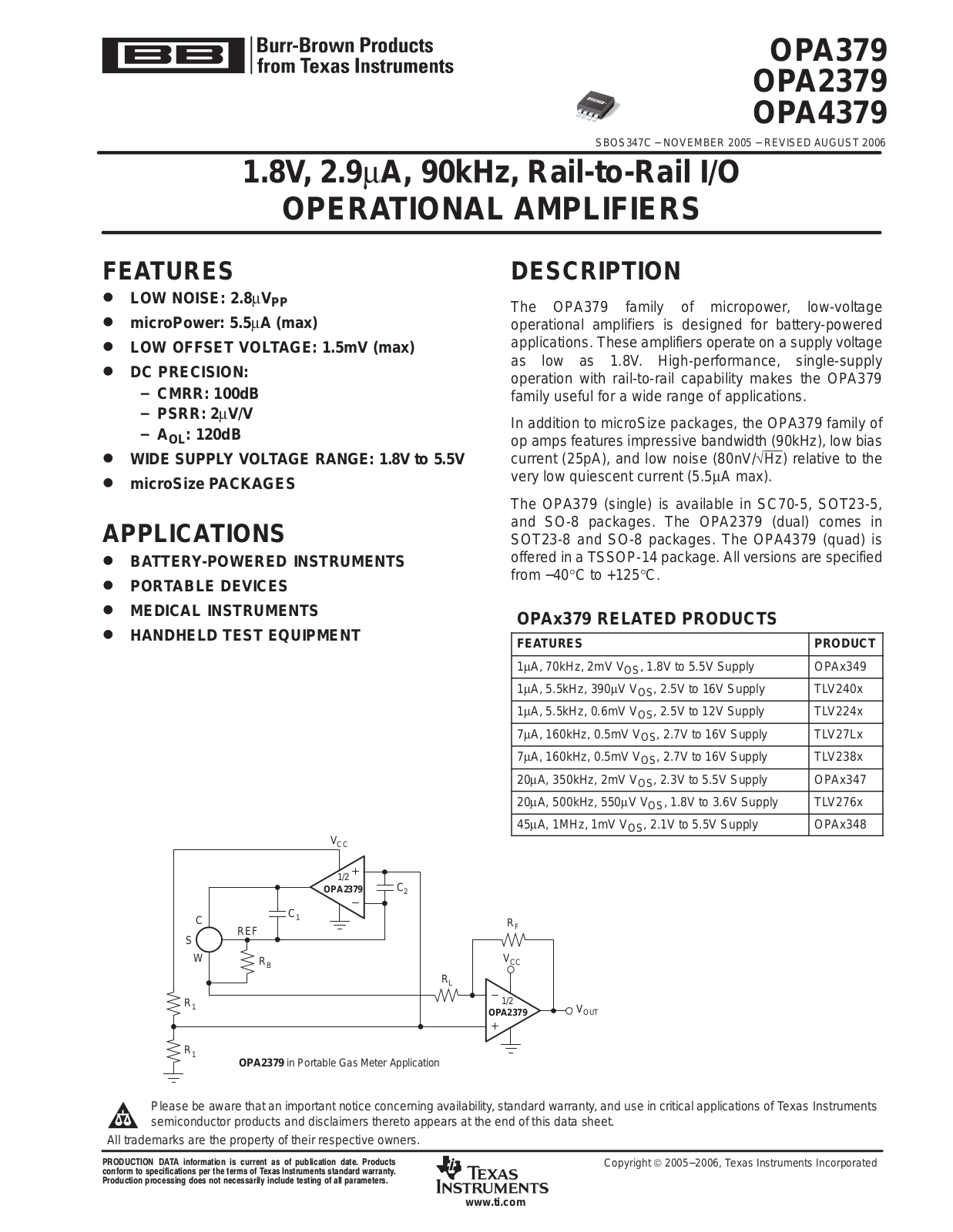 TEXAS INSTRUMENTS OPA379, OPA2379, OPA4379 Technical data