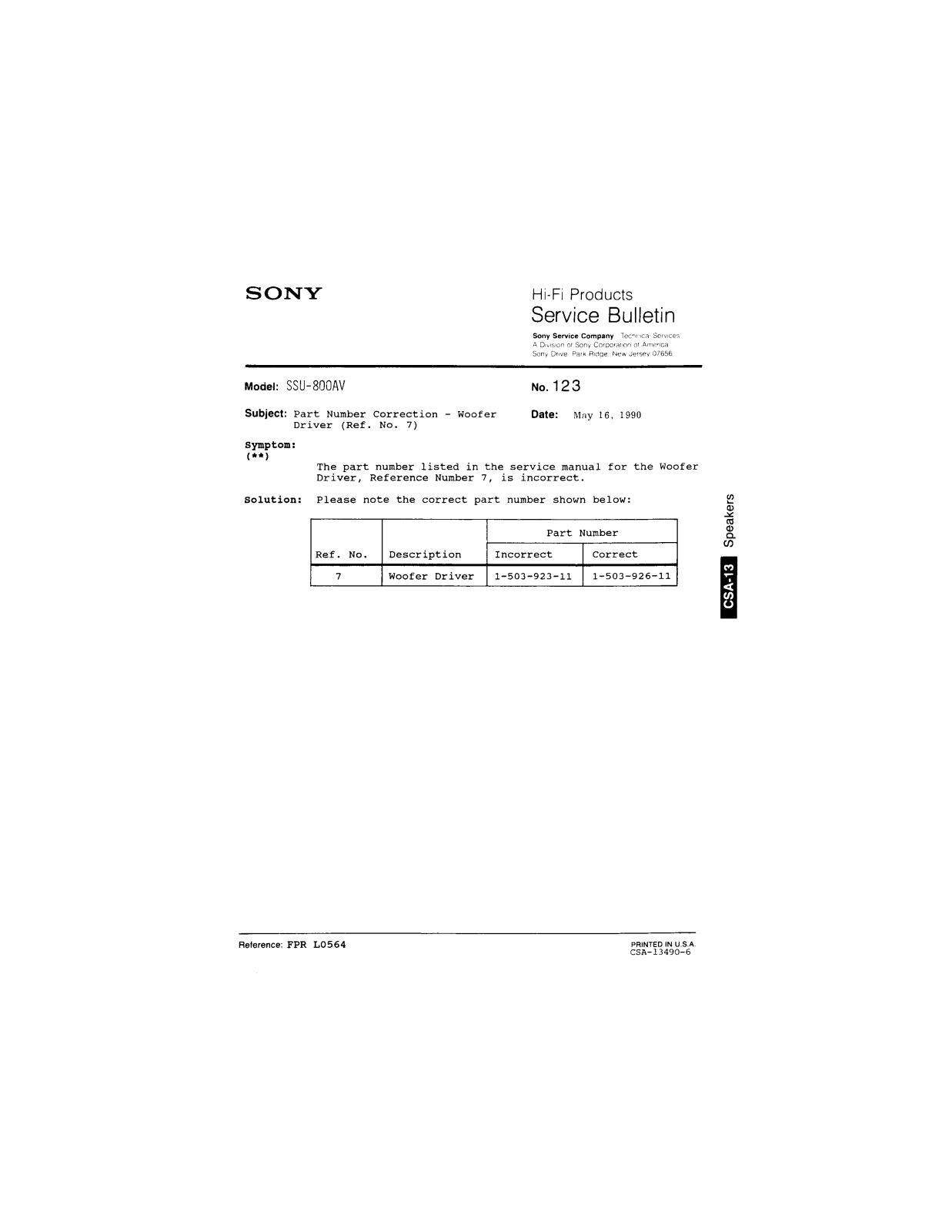 Sony SSU-800AV Service Manual