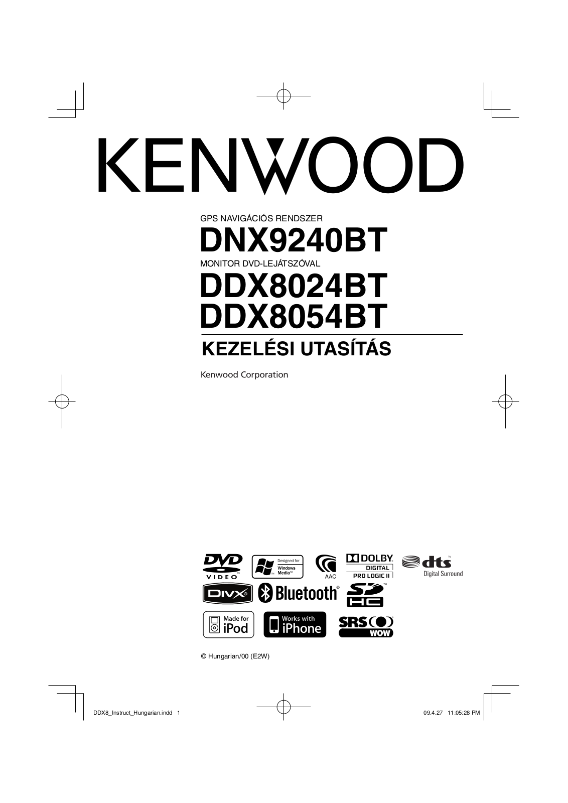 Kenwood DNX9240BT, DDX8024BT, DDX8054BT User Manual