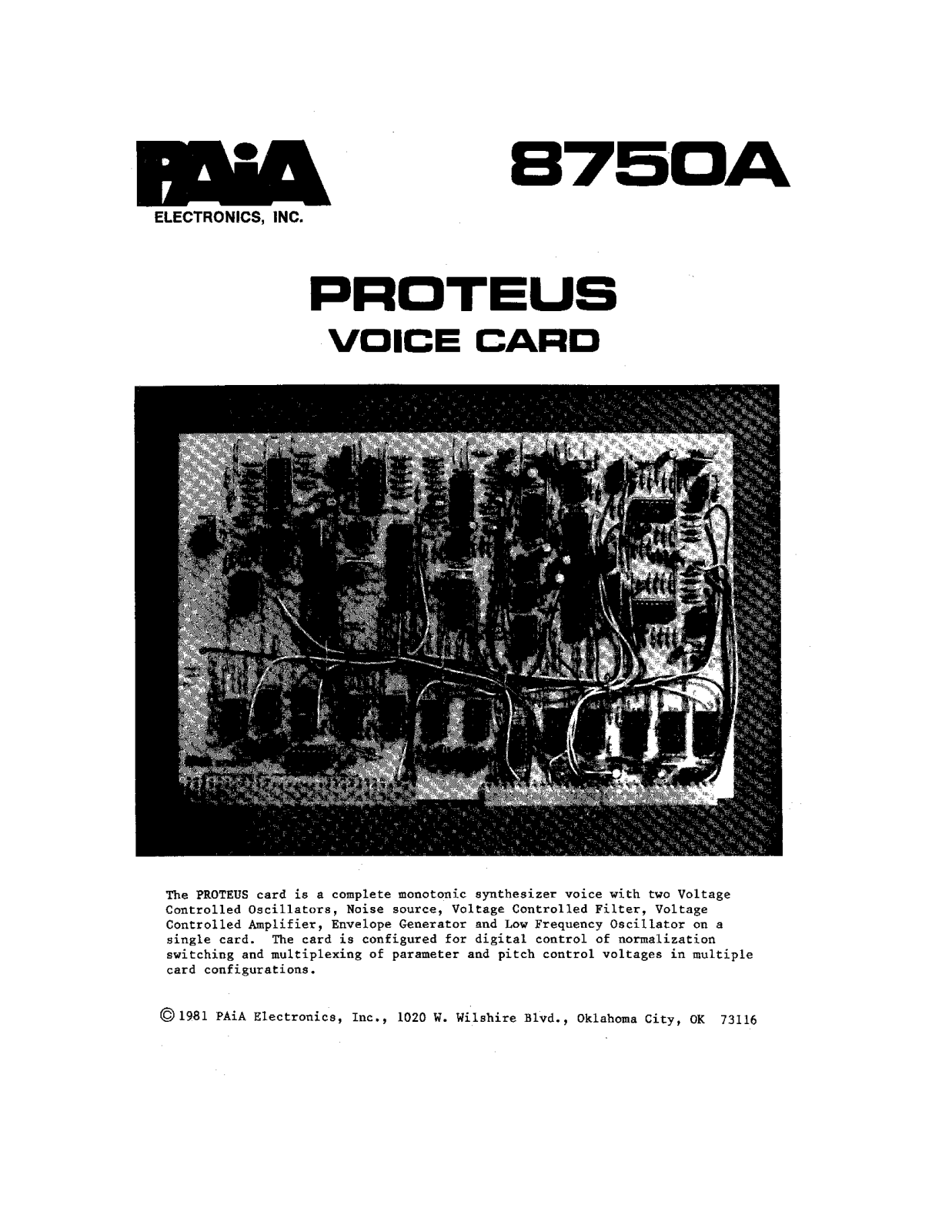 PAiA Electronics 8750A Instruction Manual