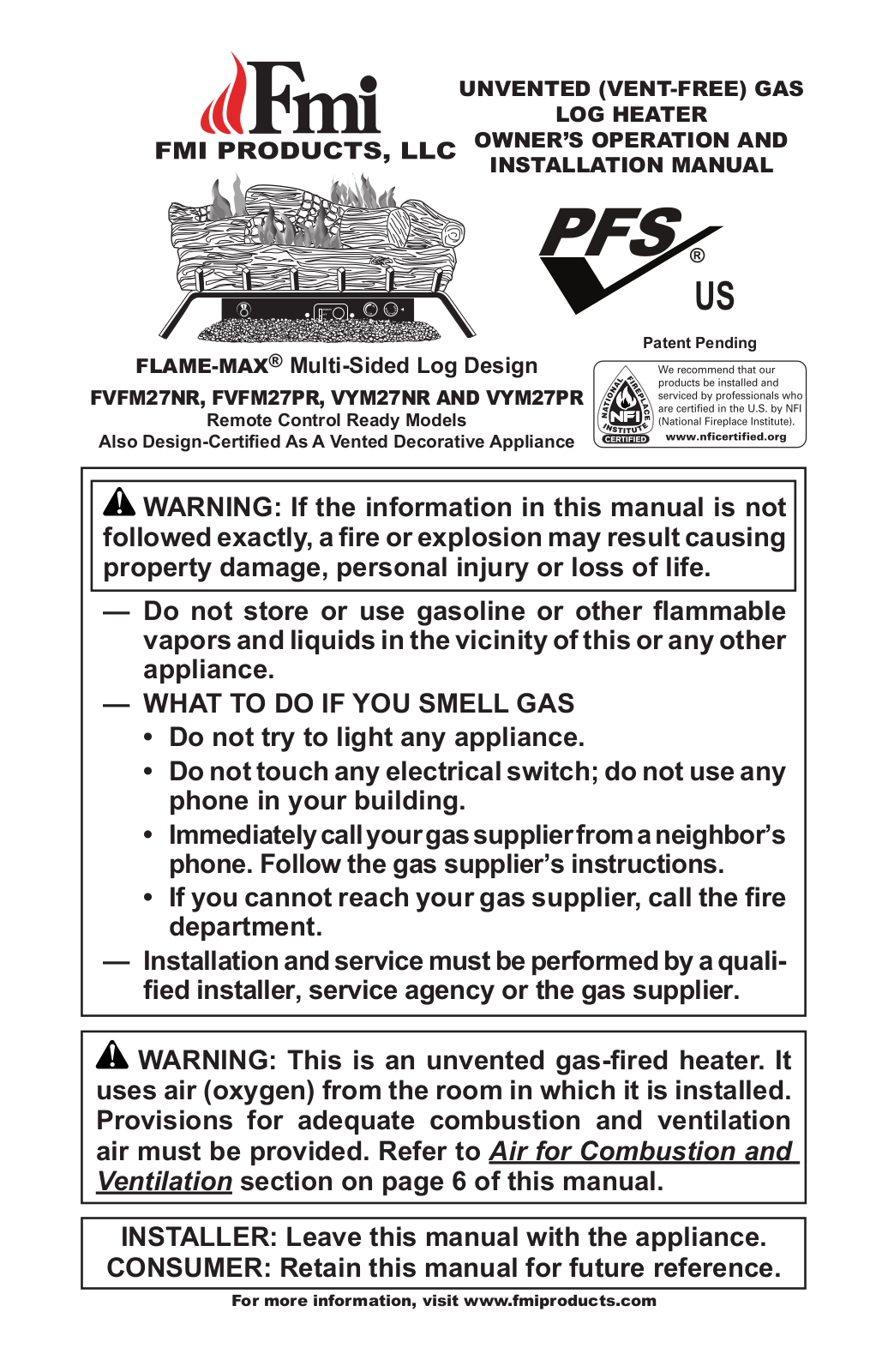 FMI FVFM27NR User Manual