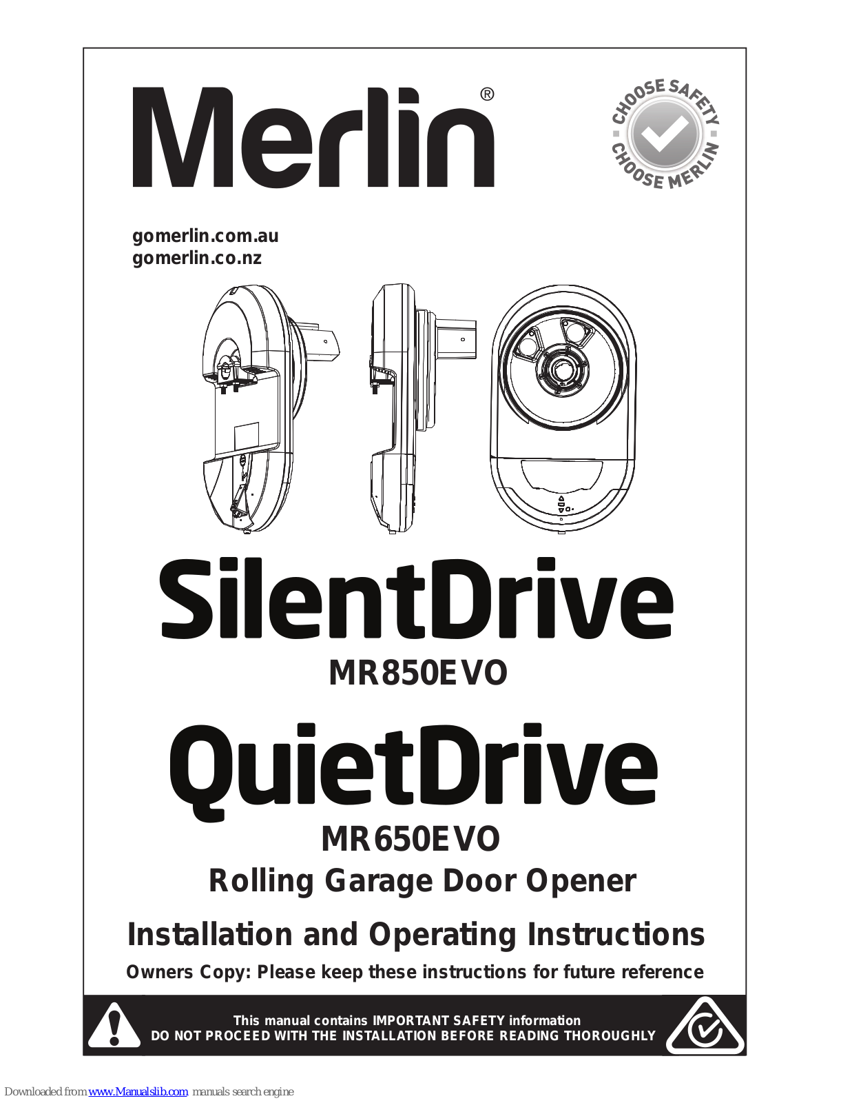 Merlin SilentDrive MR850EVO, QuietDrive MR650EVO Installation Manual