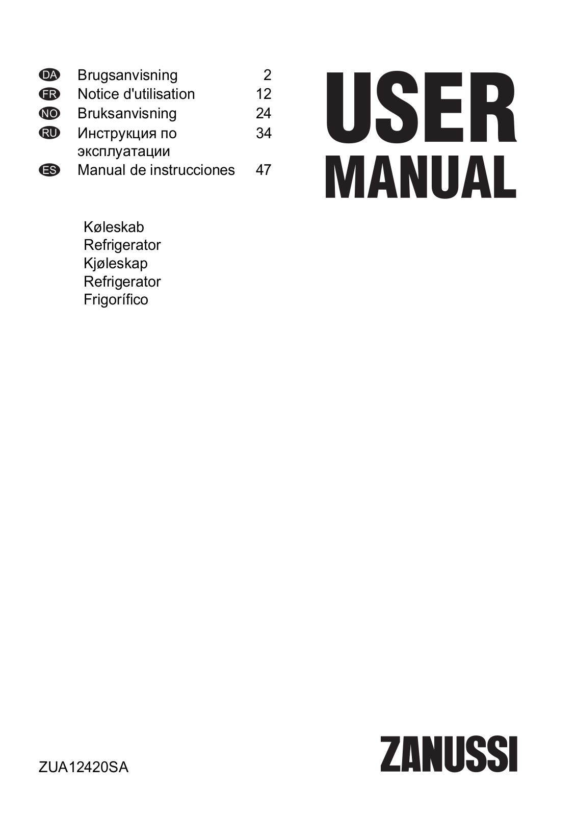 Zanussi ZUA 12420 SA User manual