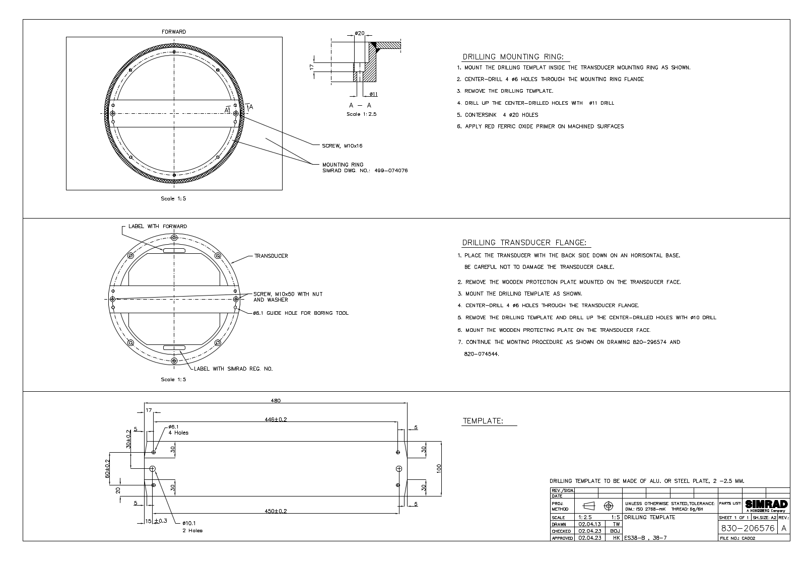 Simrad DRILLING TEMPLATE Schematics