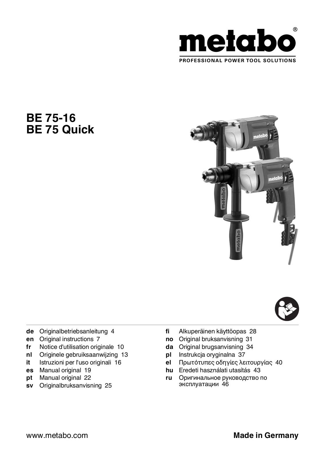 Metabo BE 75-16, BE 75 Quick User Manual