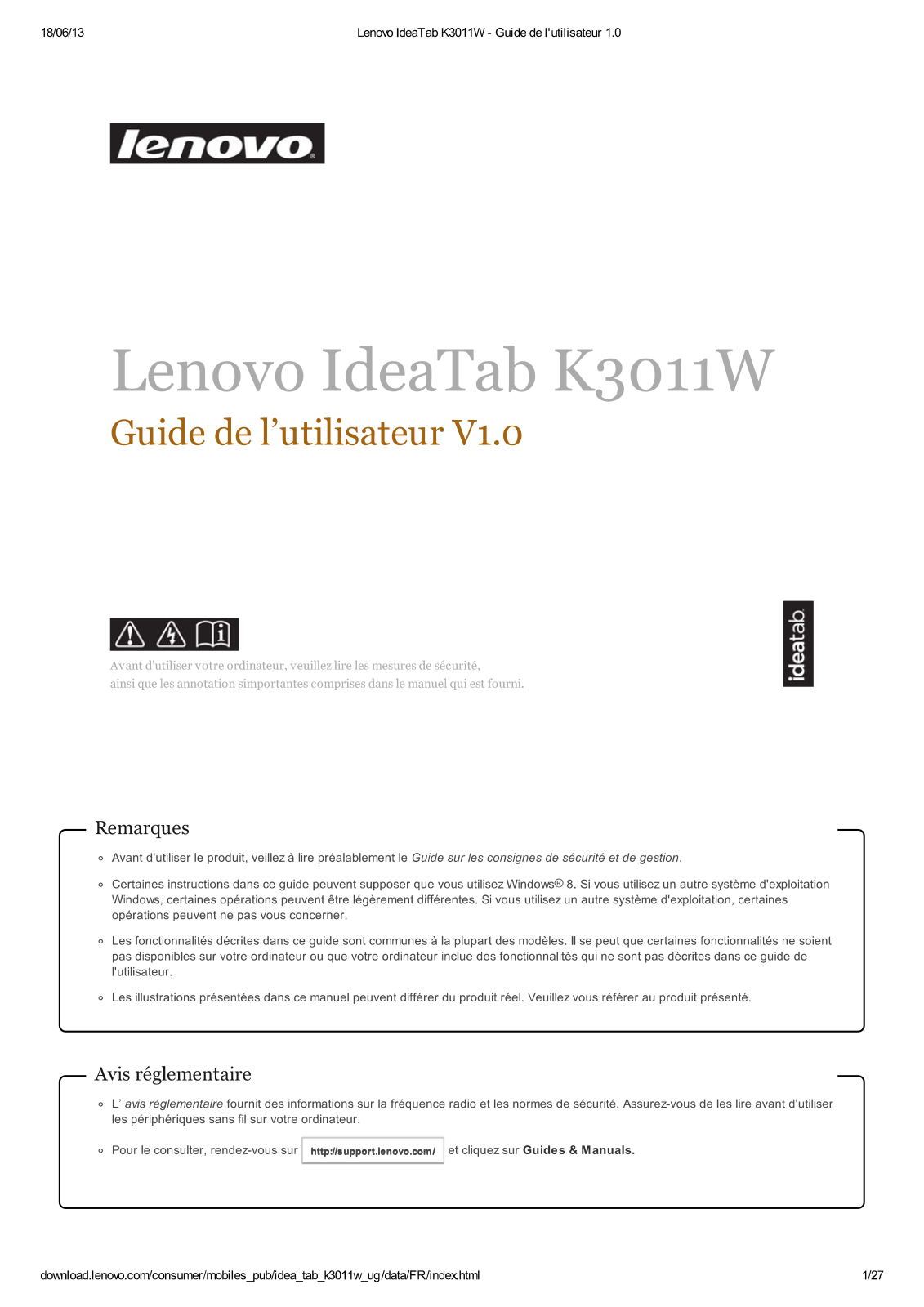 LENOVO LYNX K3011W, M8774FR User Manual