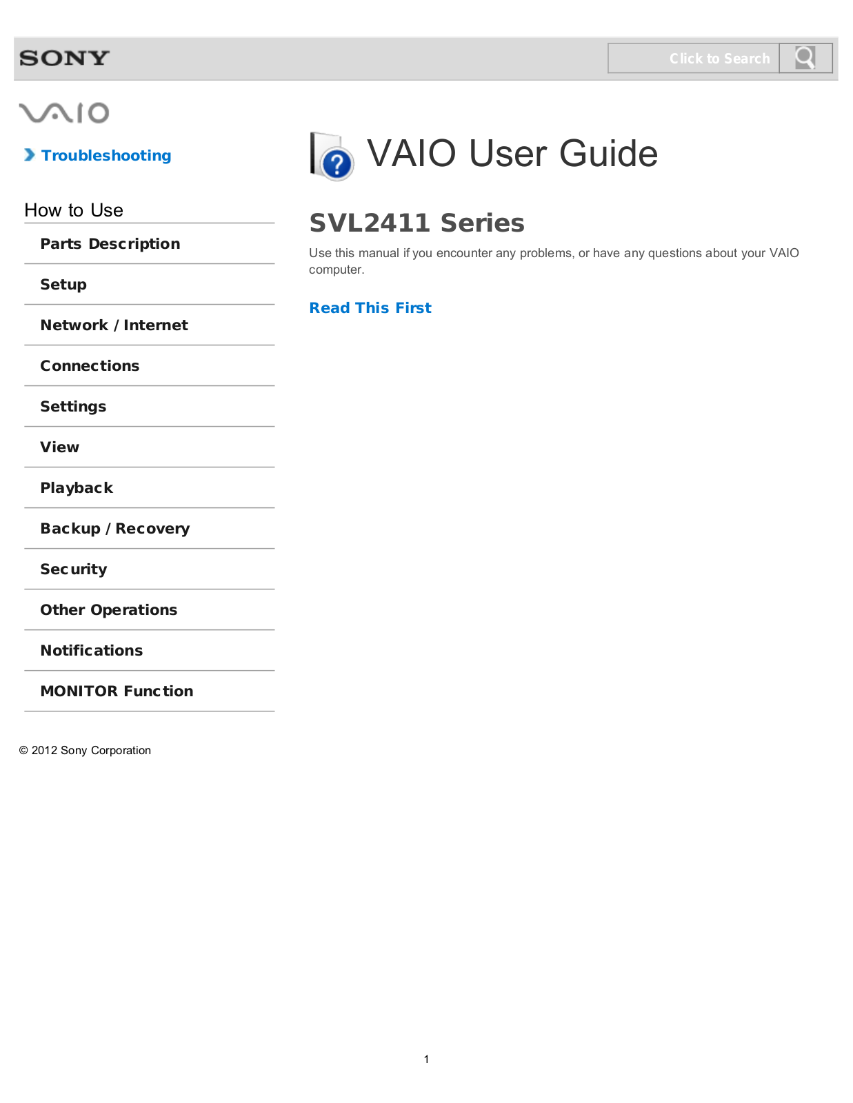 Sony SVL241190X User Manual