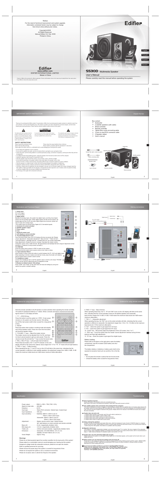 Edifier S530D User Manual