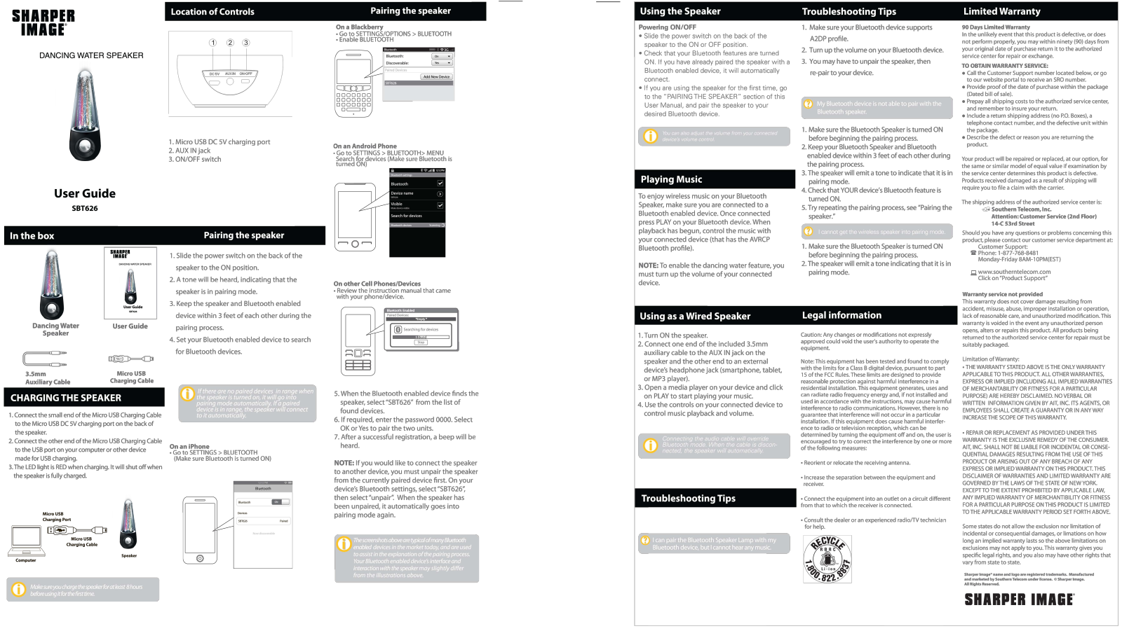 Sharper image SBT626 User Manual