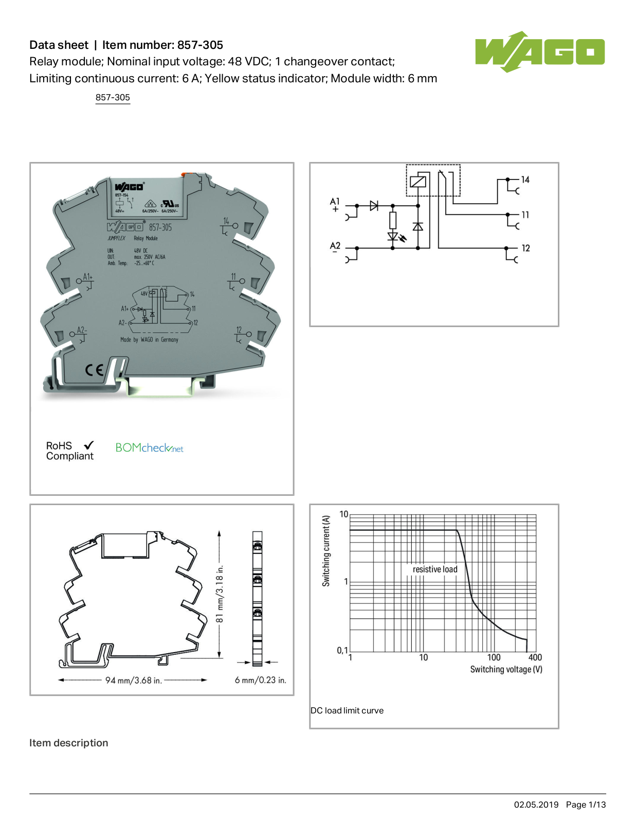 Wago 857-305 Data Sheet