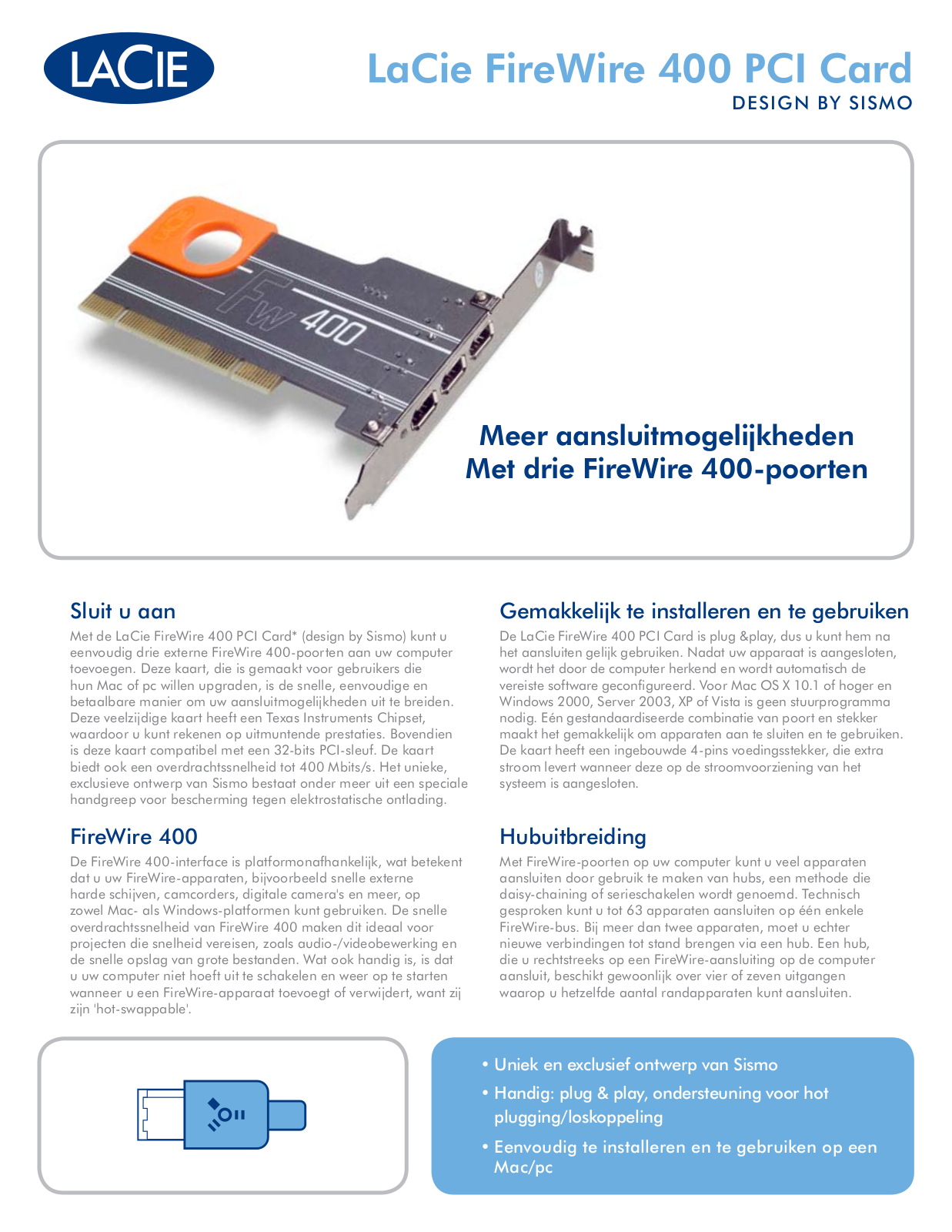 Lacie FIREWIRE 400 PCI CARD DATASHEET