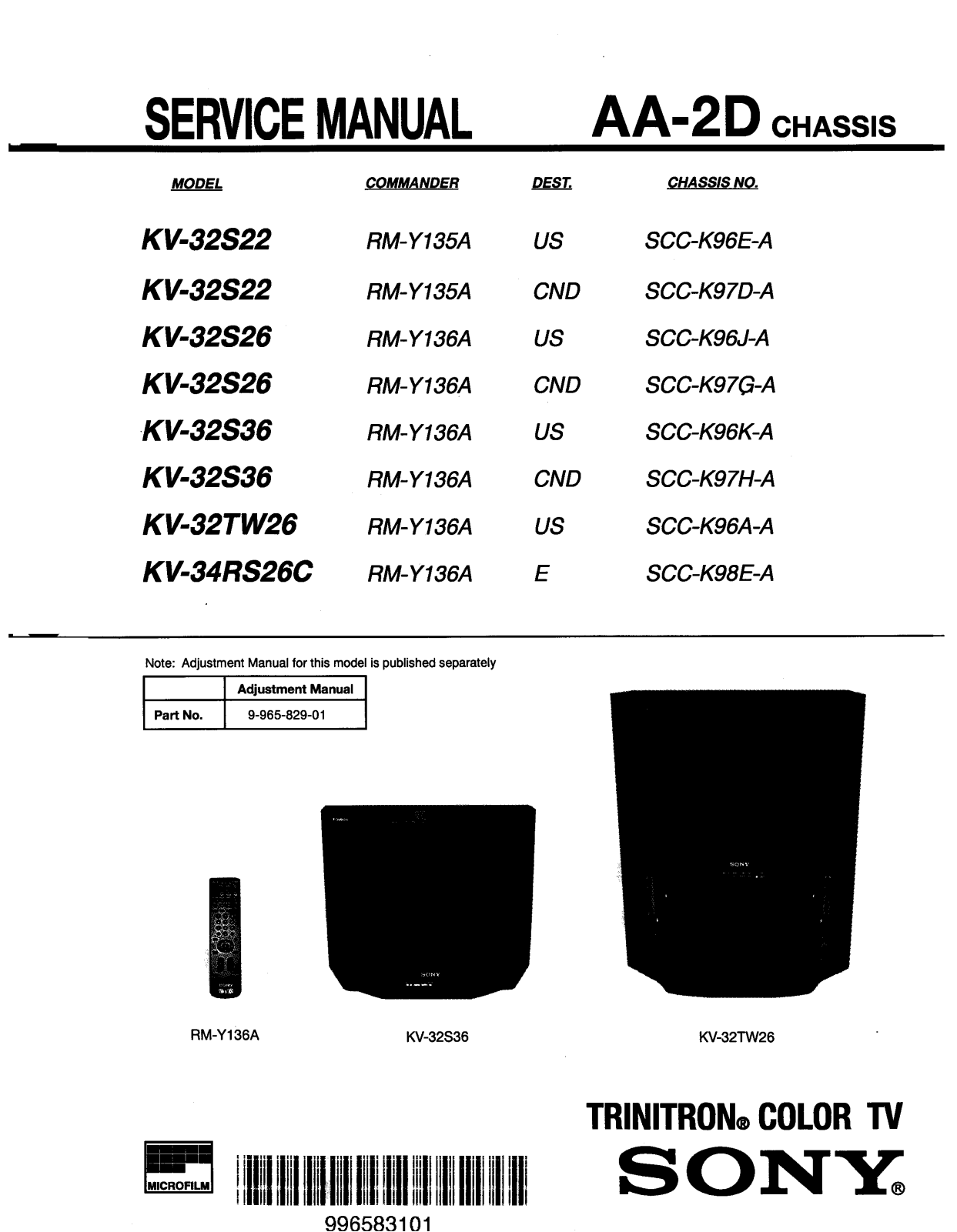 SONY KV 35S36 Service Manual