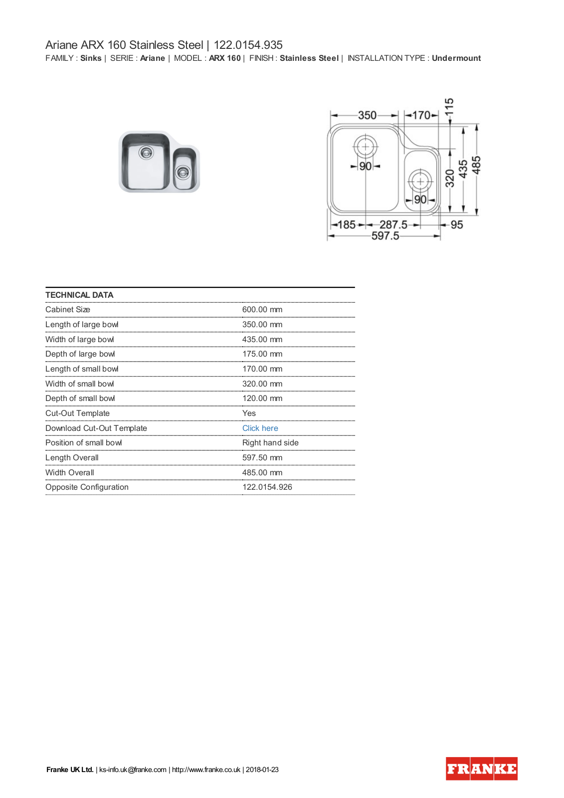 Franke ARX120D Product Sheet