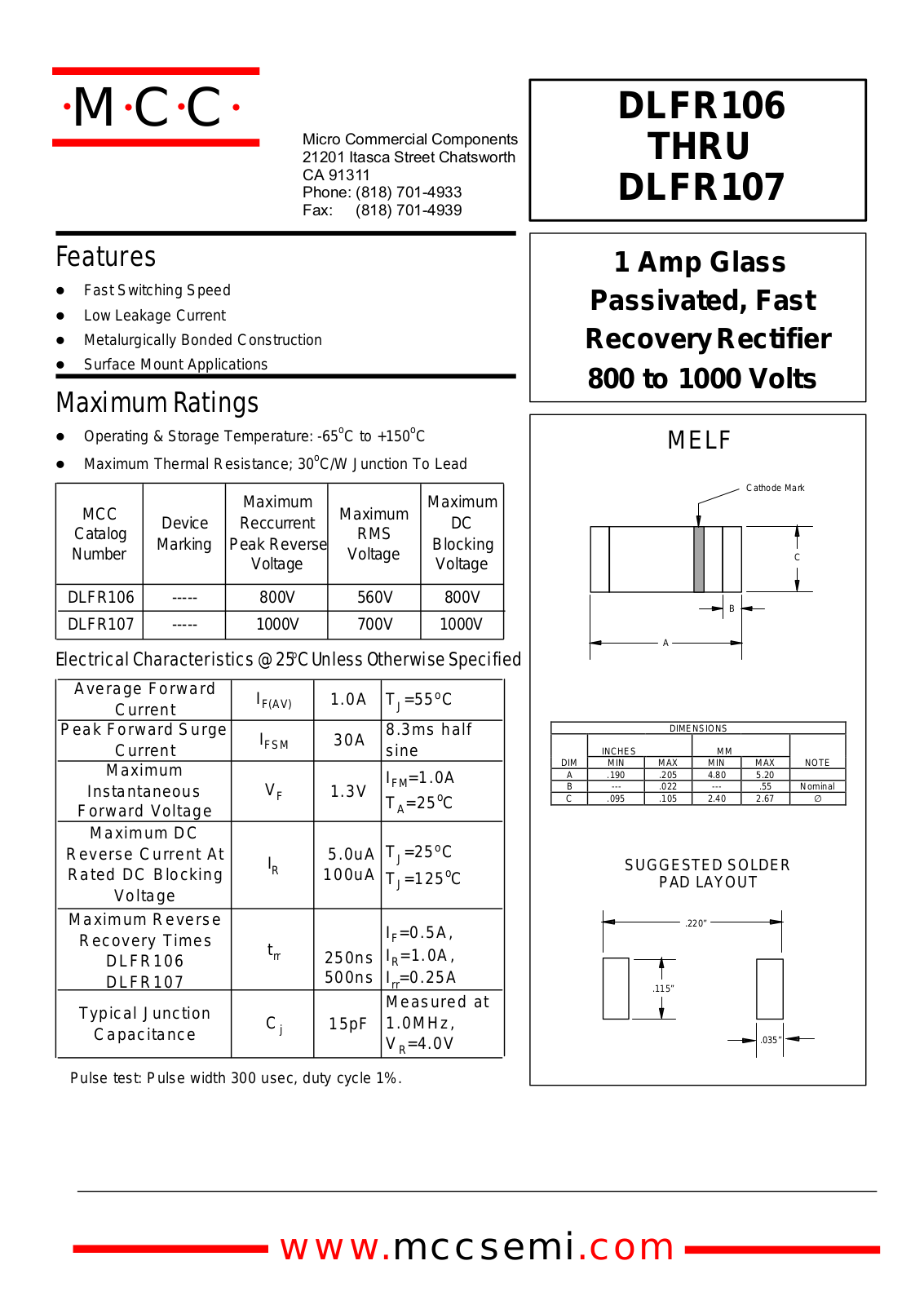 MCC DLFR107 Datasheet