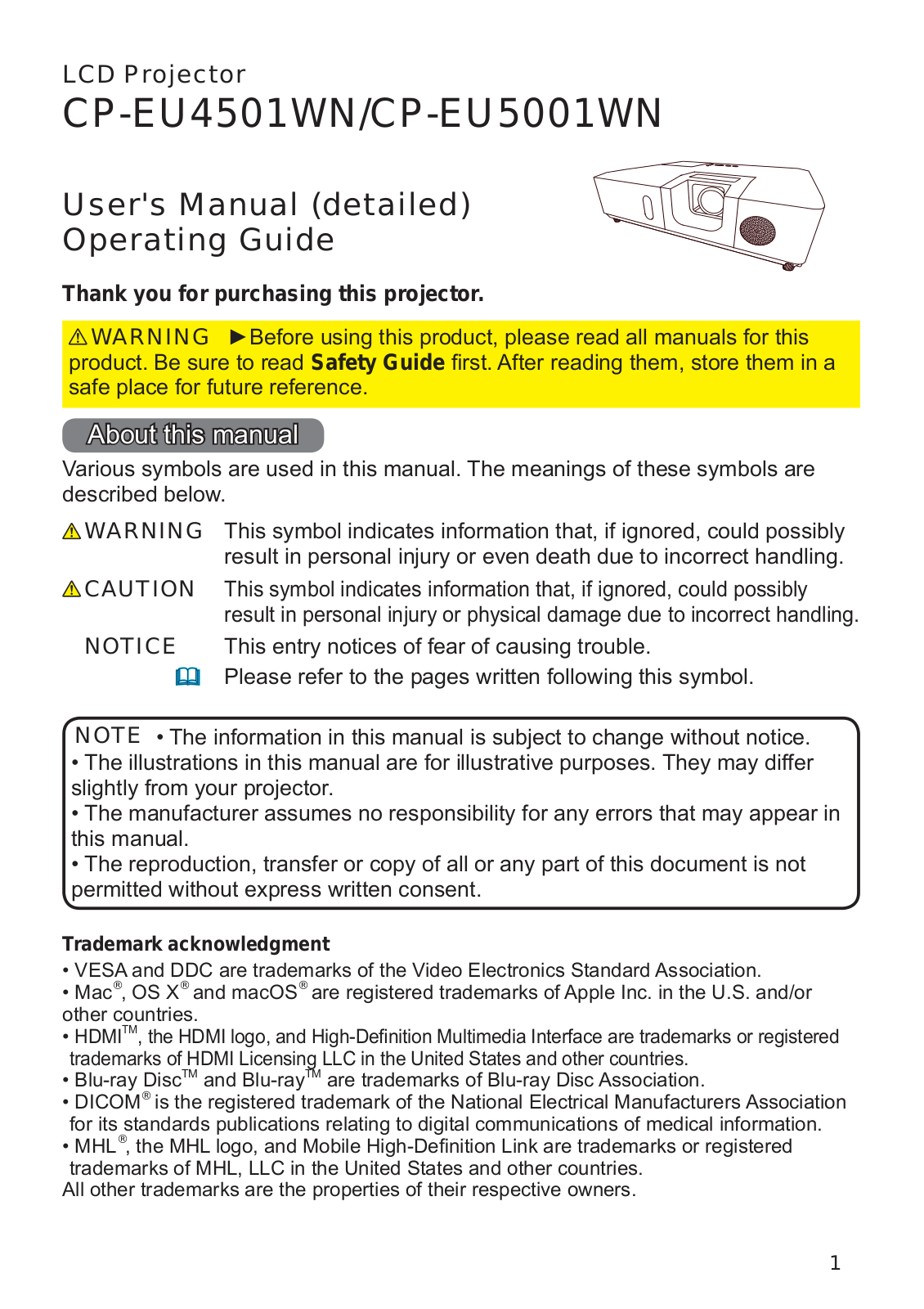 Hitachi CP-EU5001WN User Manual