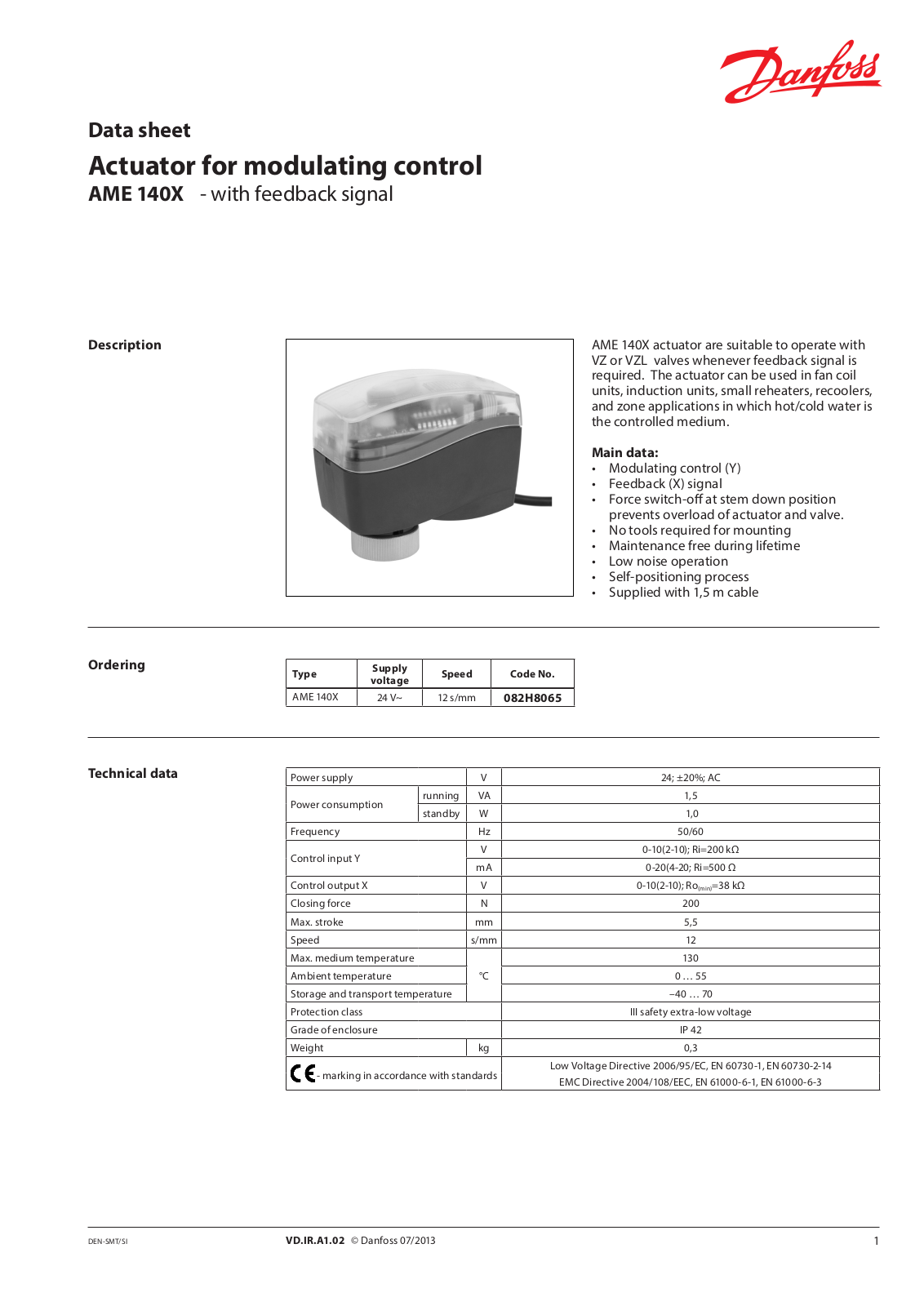 Danfoss AME 140X Data sheet