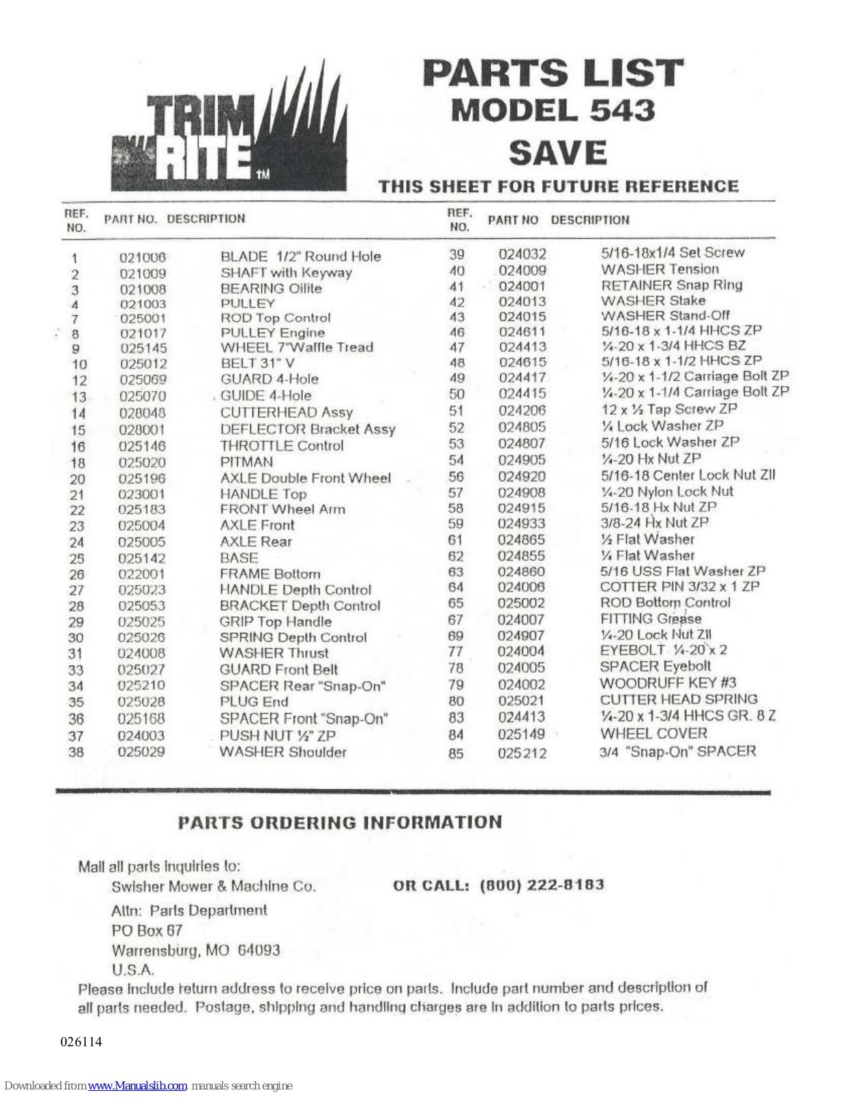 Trim-Rite TR543, 543 Parts List - ManualMachine.com