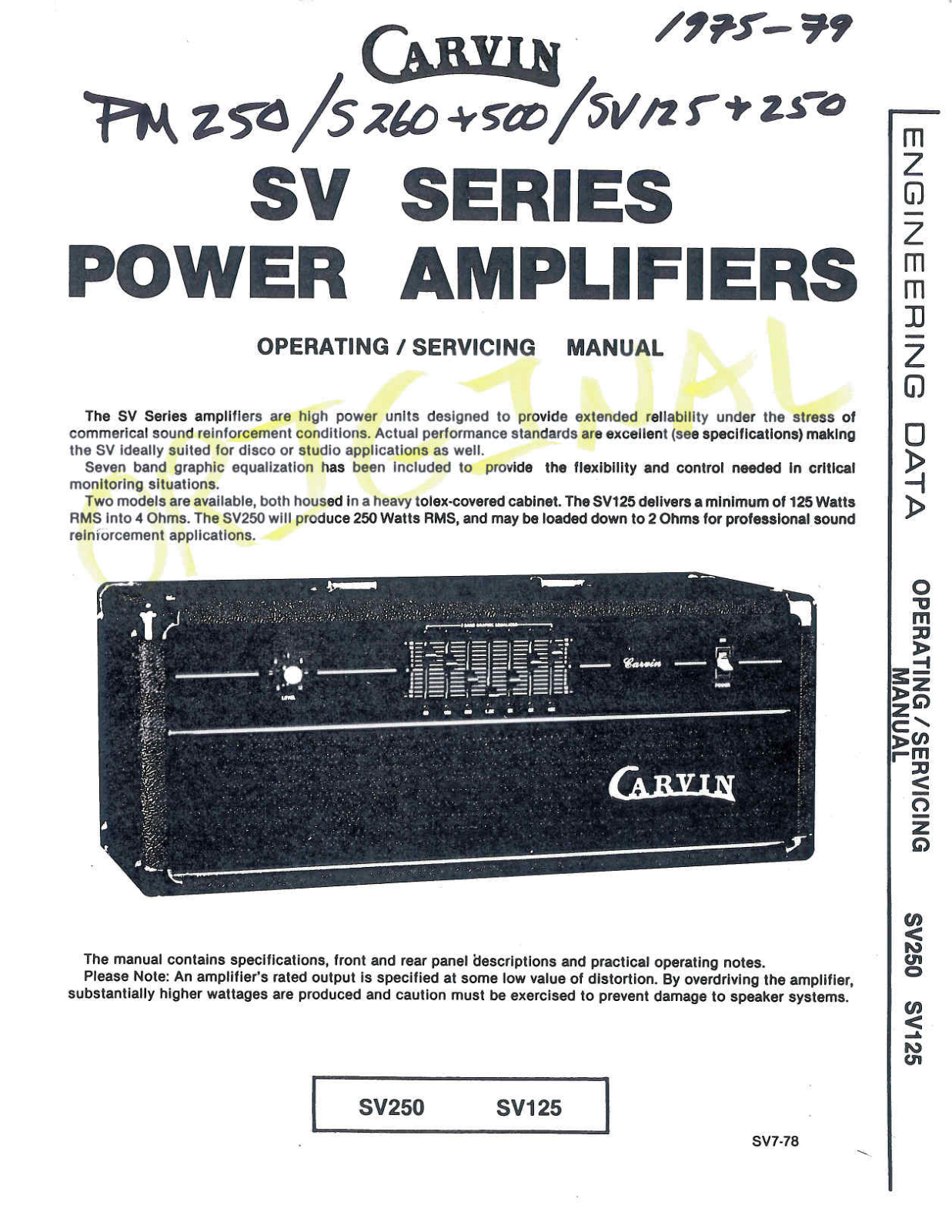 Carvin SV250, SV125 User Manual