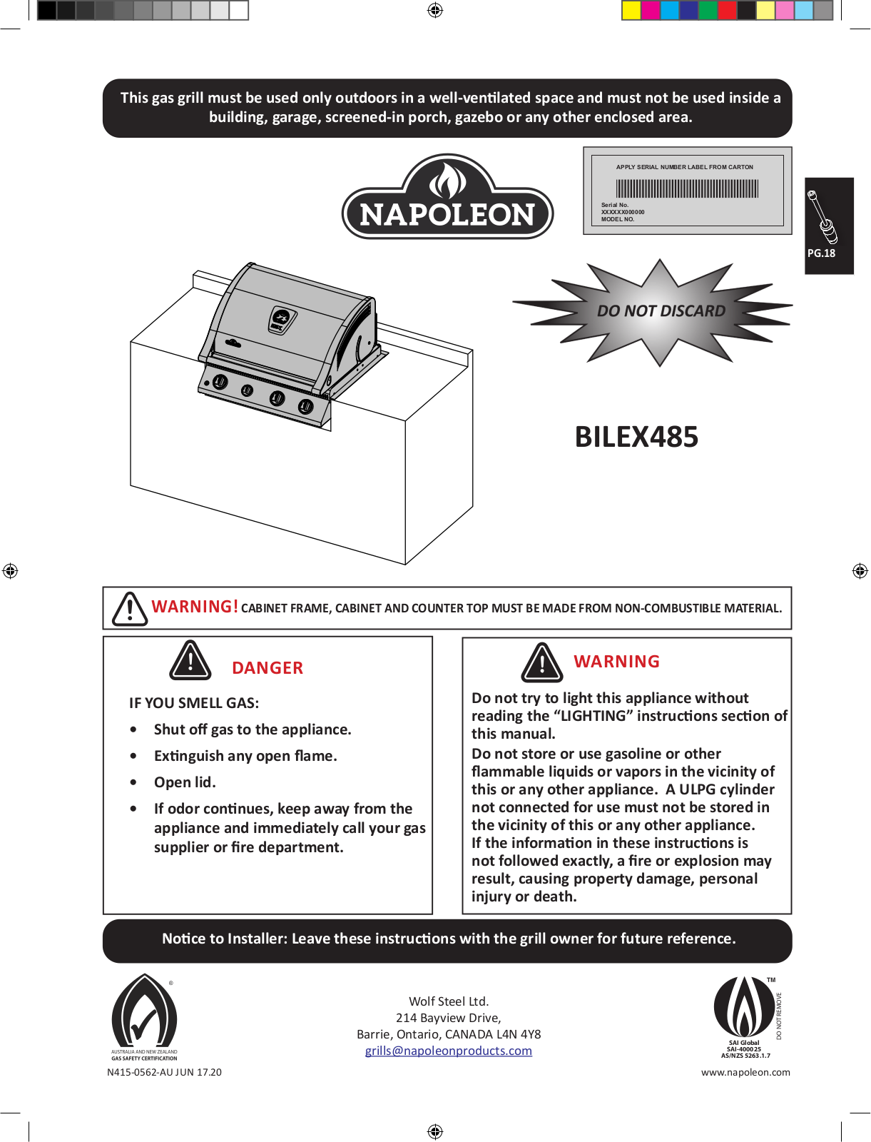 Napoleon BILEX485RBINSS-AU, BILEX485RBINK-AU User Manual