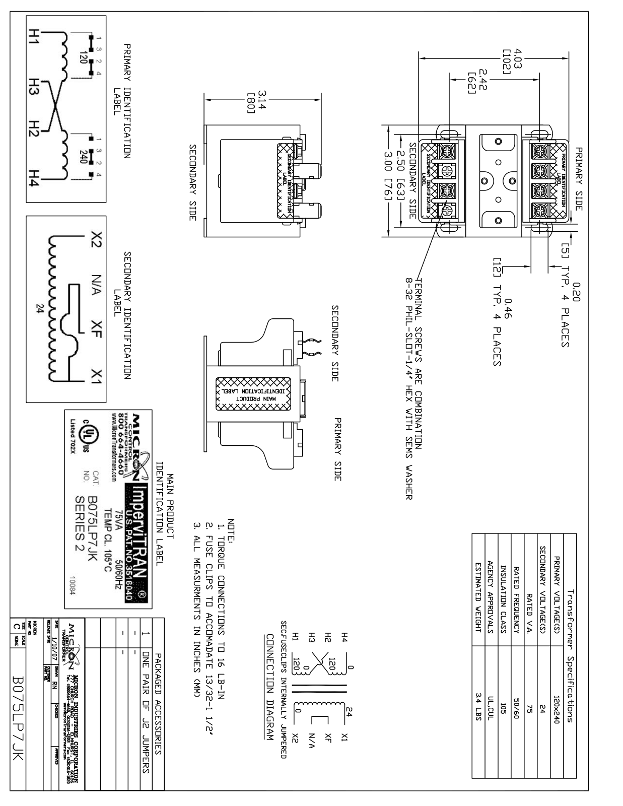 Micron Industries B075LP7JK Specification Sheet