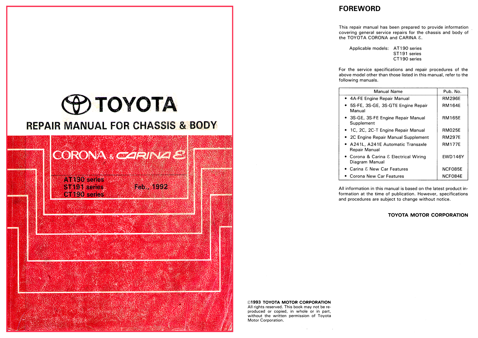 Toyota Carina 1992 User Manual