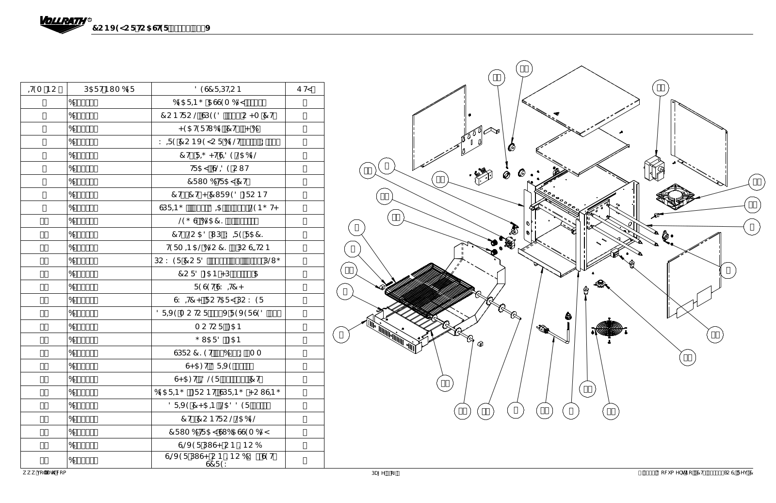 Vollrath CT2-120350 PARTS LIST