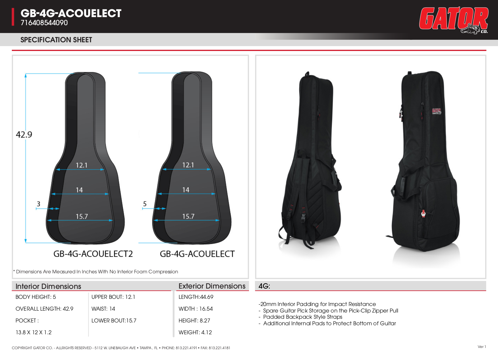 Gator GB-4G-ACOUELECT Datasheet