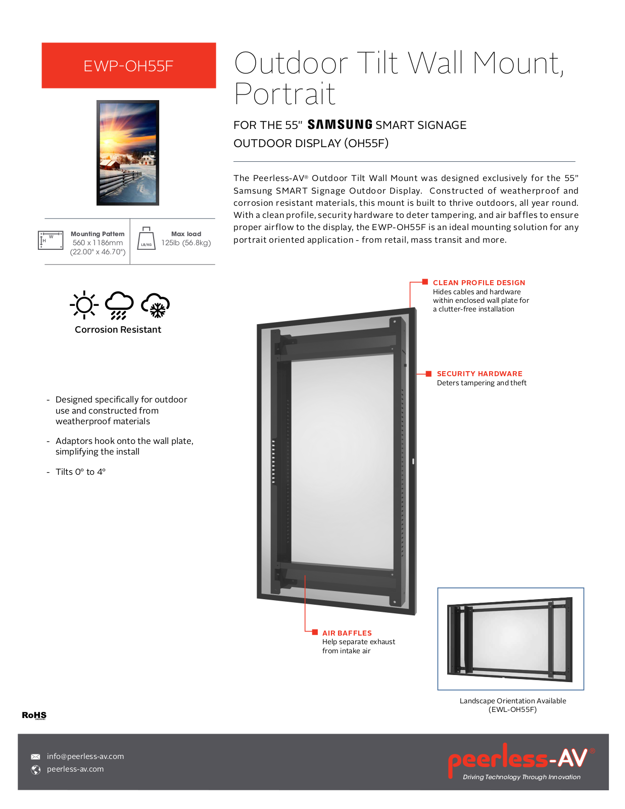 Peerless-AV EWP-OH55F Specsheet