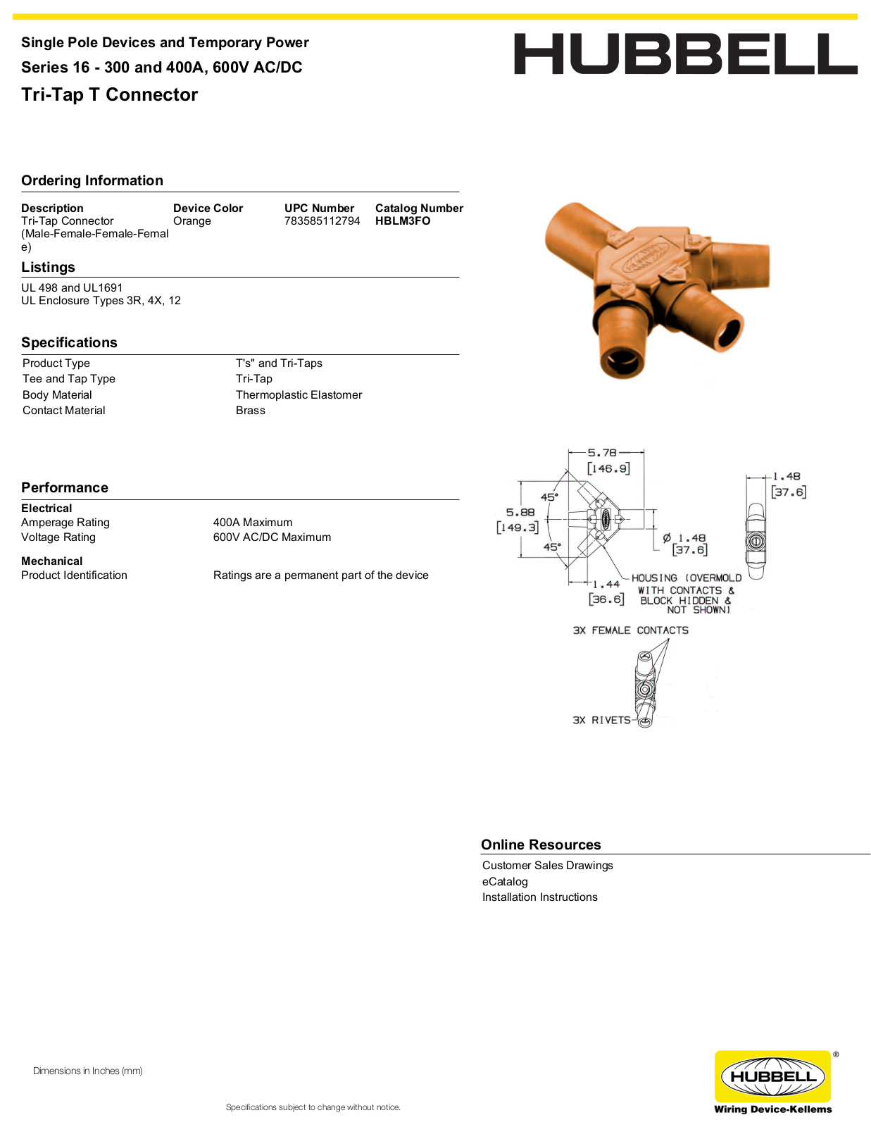Hubbell HBLM3FO Specifications - ManualMachine.com