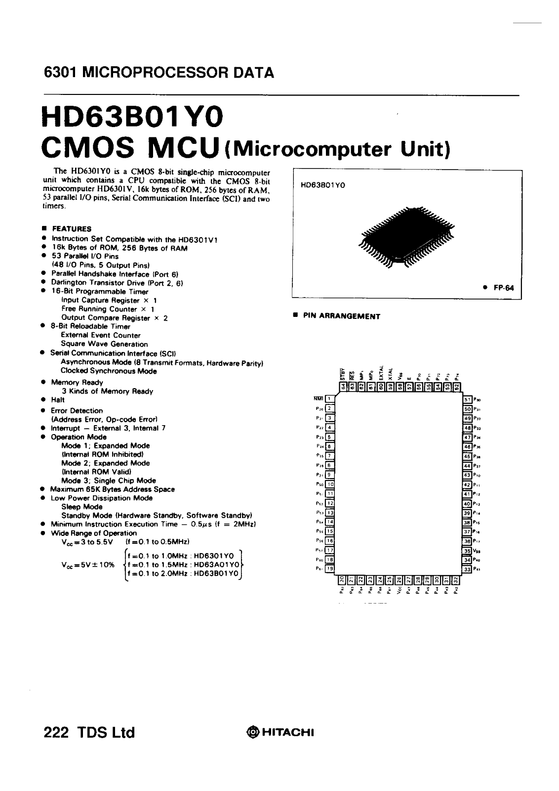 HIT HD63B01Y0, HD63A01Y0, HD6301Y0 Datasheet