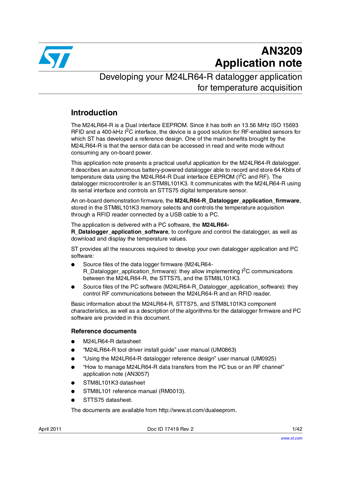 ST AN3209 Application note