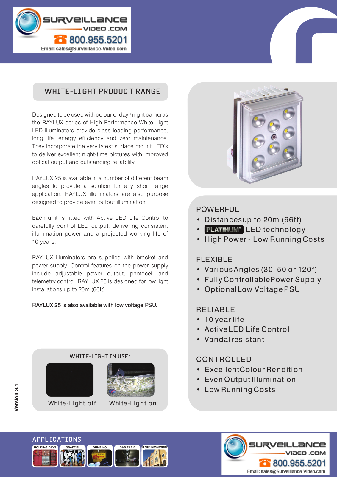 Raytec RL25-10, RL25-120, RL25-50, RL25-30 Specsheet