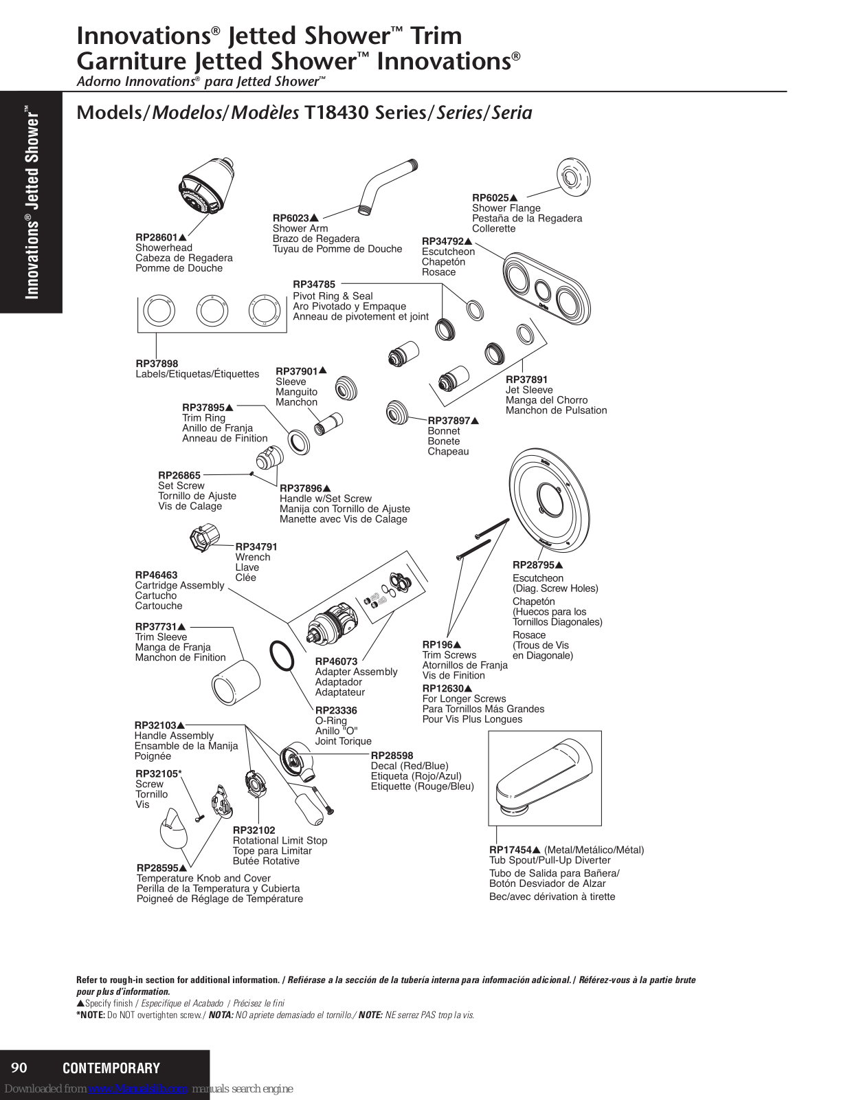 Delta Innovations Jetted Shower T18430 Series Parts Manual