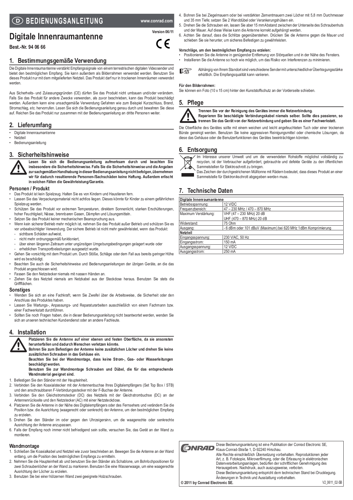 Conrad 94 06 66 Operating Instructions Manual