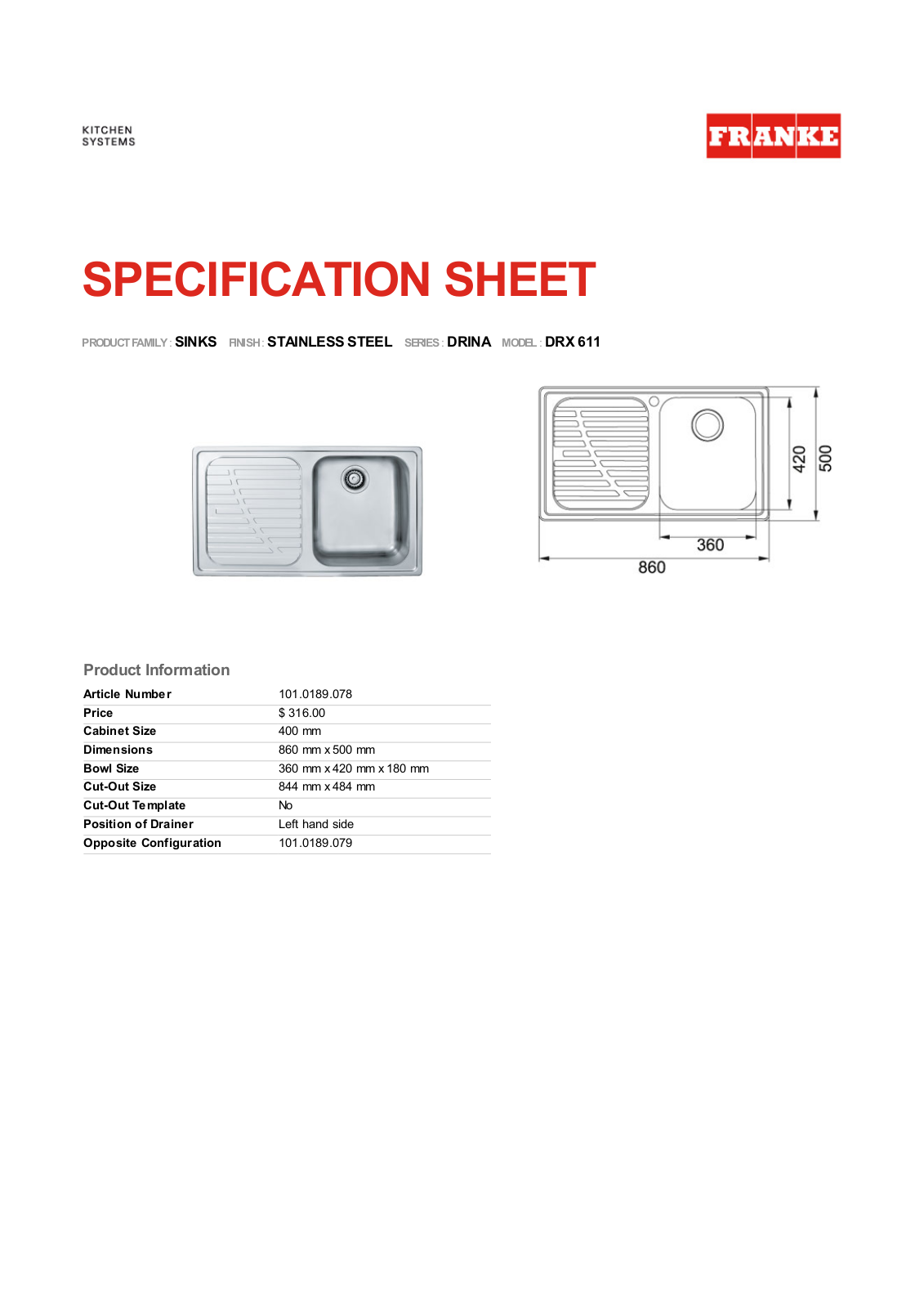 Franke Foodservice DRX 611 User Manual