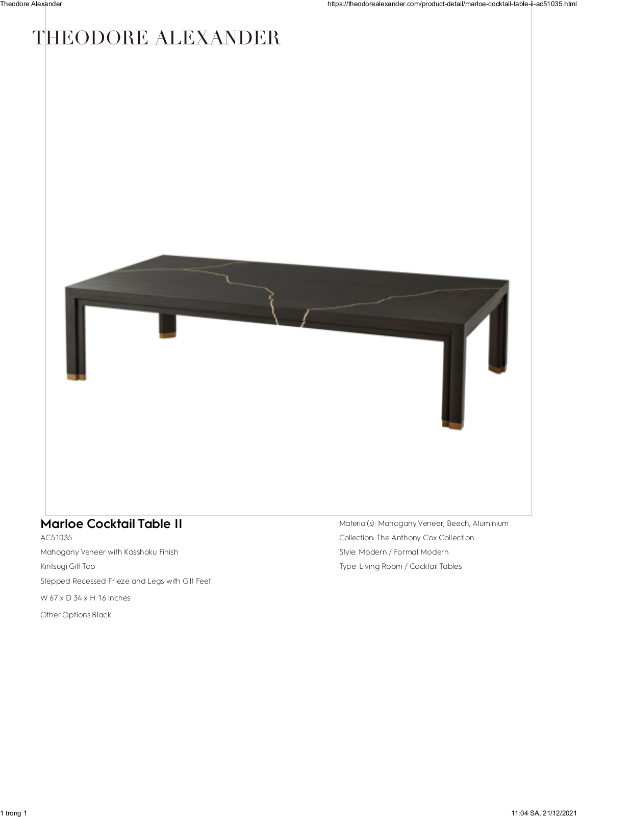 Theodore Alexander FPLJ3437 Specifications - ManualMachine.com