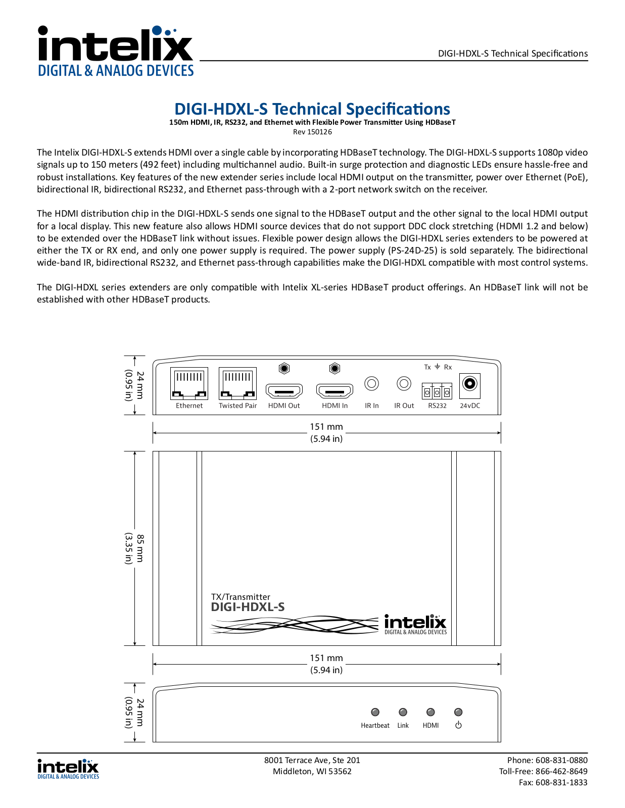 Liberty AV DIGI-HDXL-S Specifications