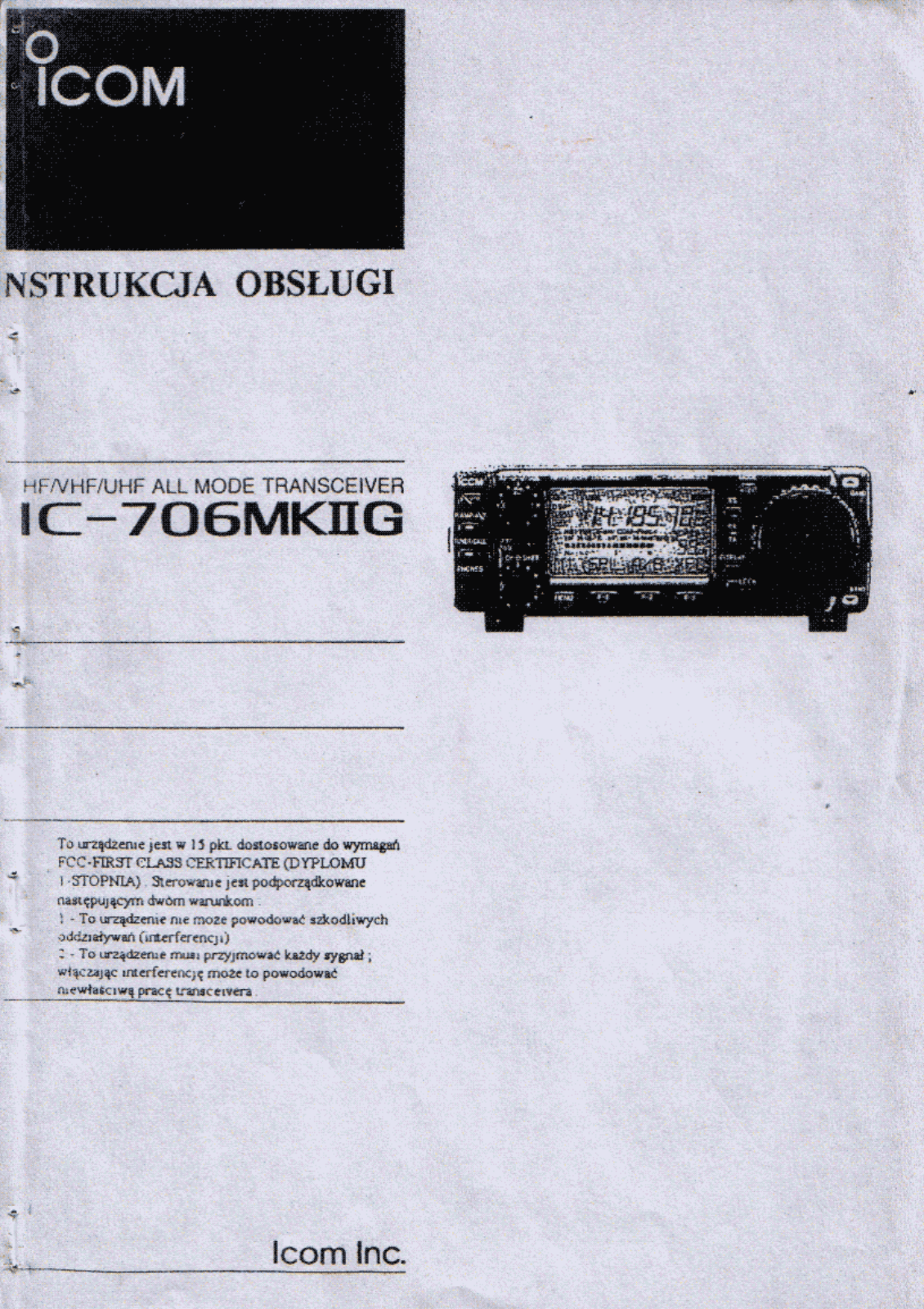 ICOM IC-706Mk2G User guide