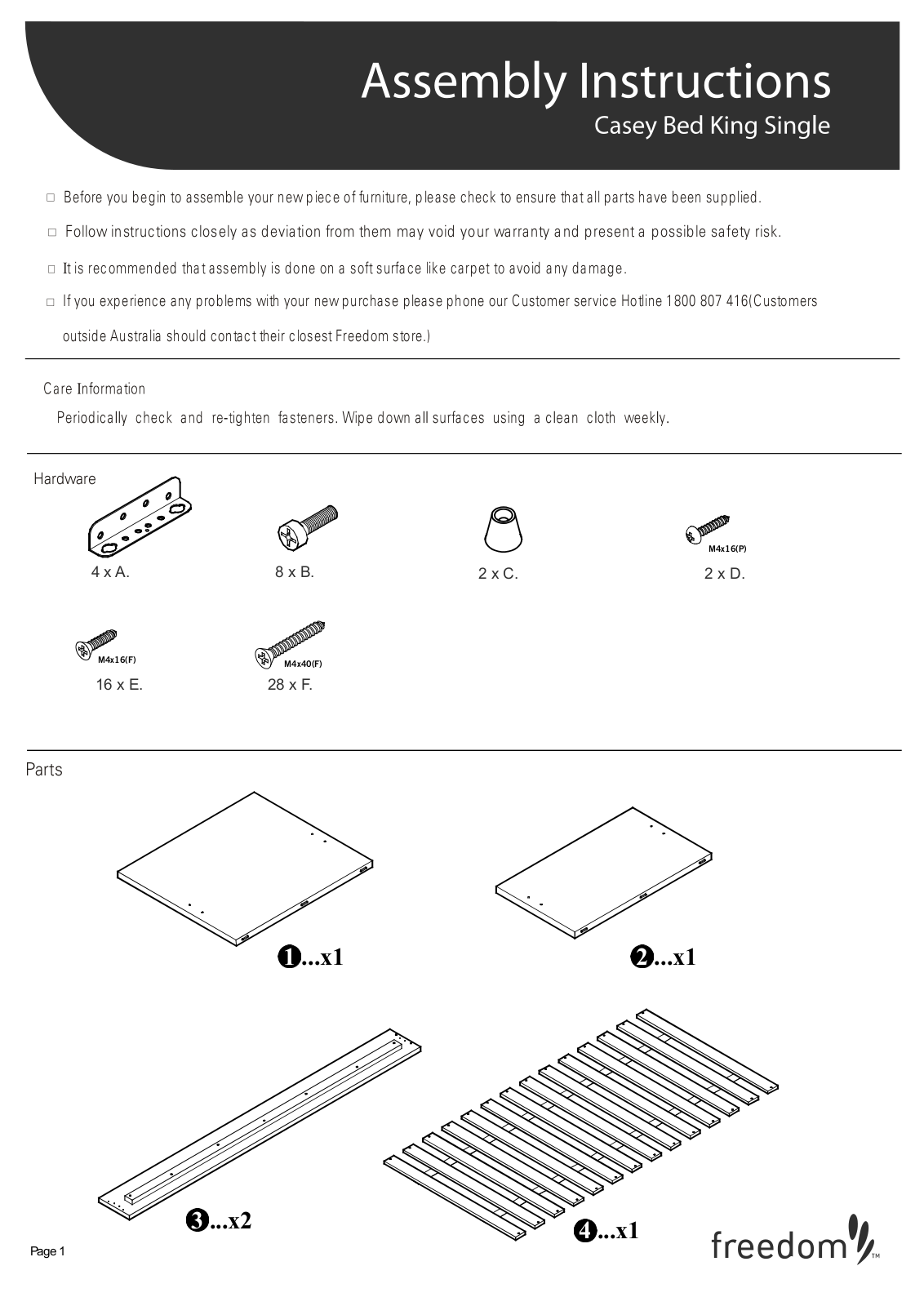 Freedom Casey Bed King Single Assembly Instruction