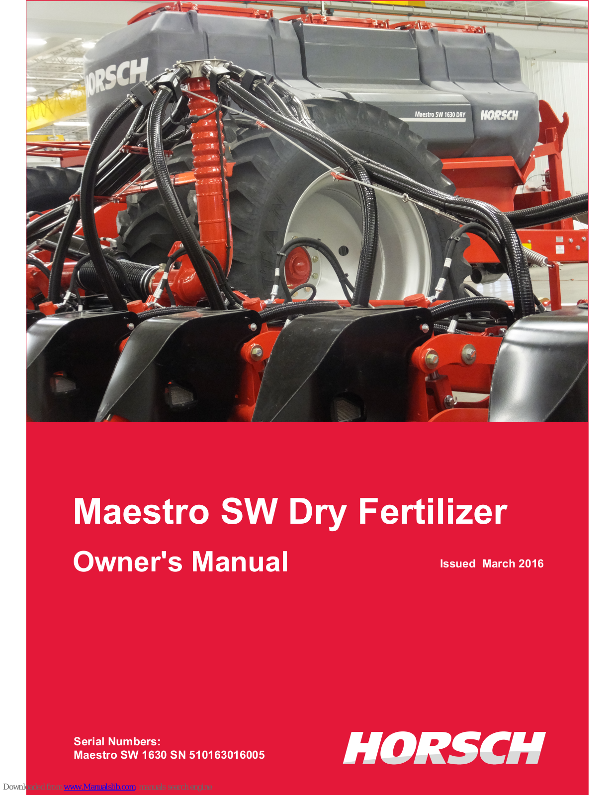 horsch Maestro 1630 SW, Maestro 2420 SW, Maestro 2430 SW Owner's Manual