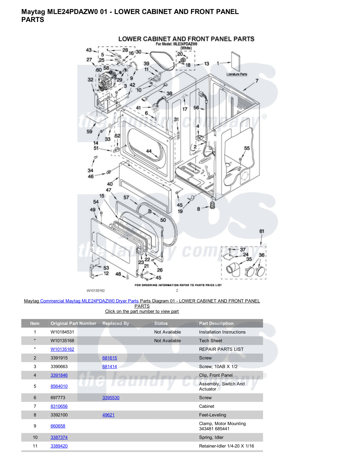 Maytag MLE24PDAZW0 Parts Diagram